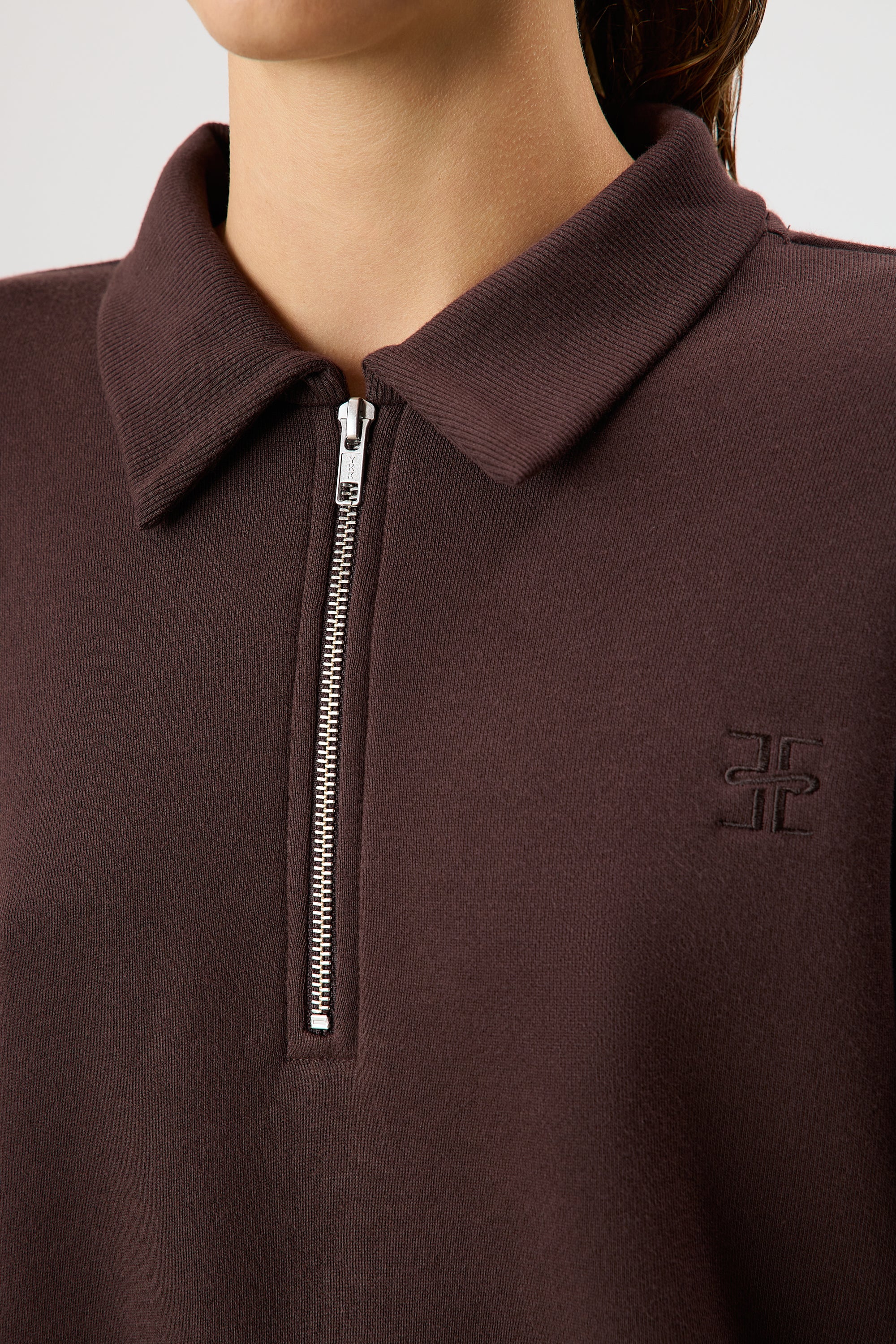 Zip-Up Polo Sweatshirt Espresso - ÉTERNE