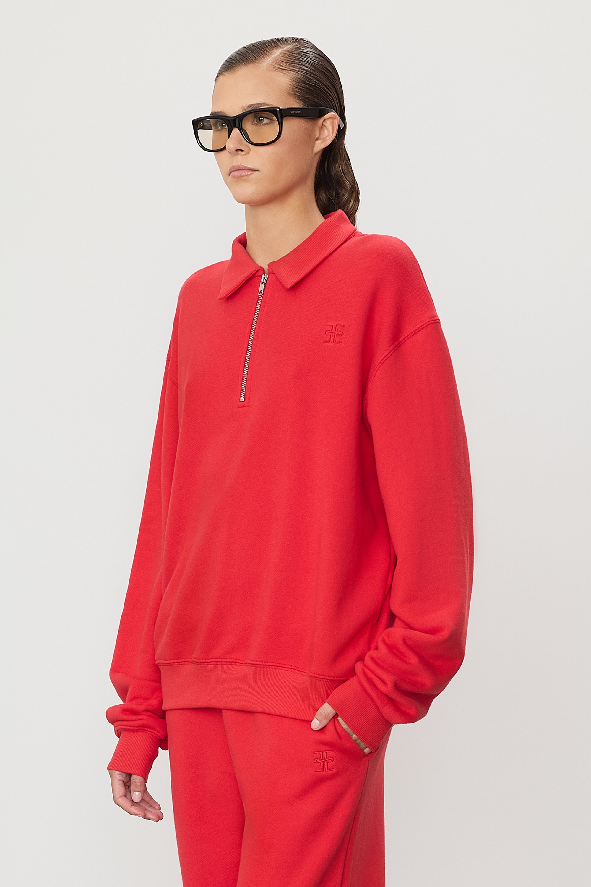 Zip-Up Polo Sweatshirt Rouge - ÉTERNE