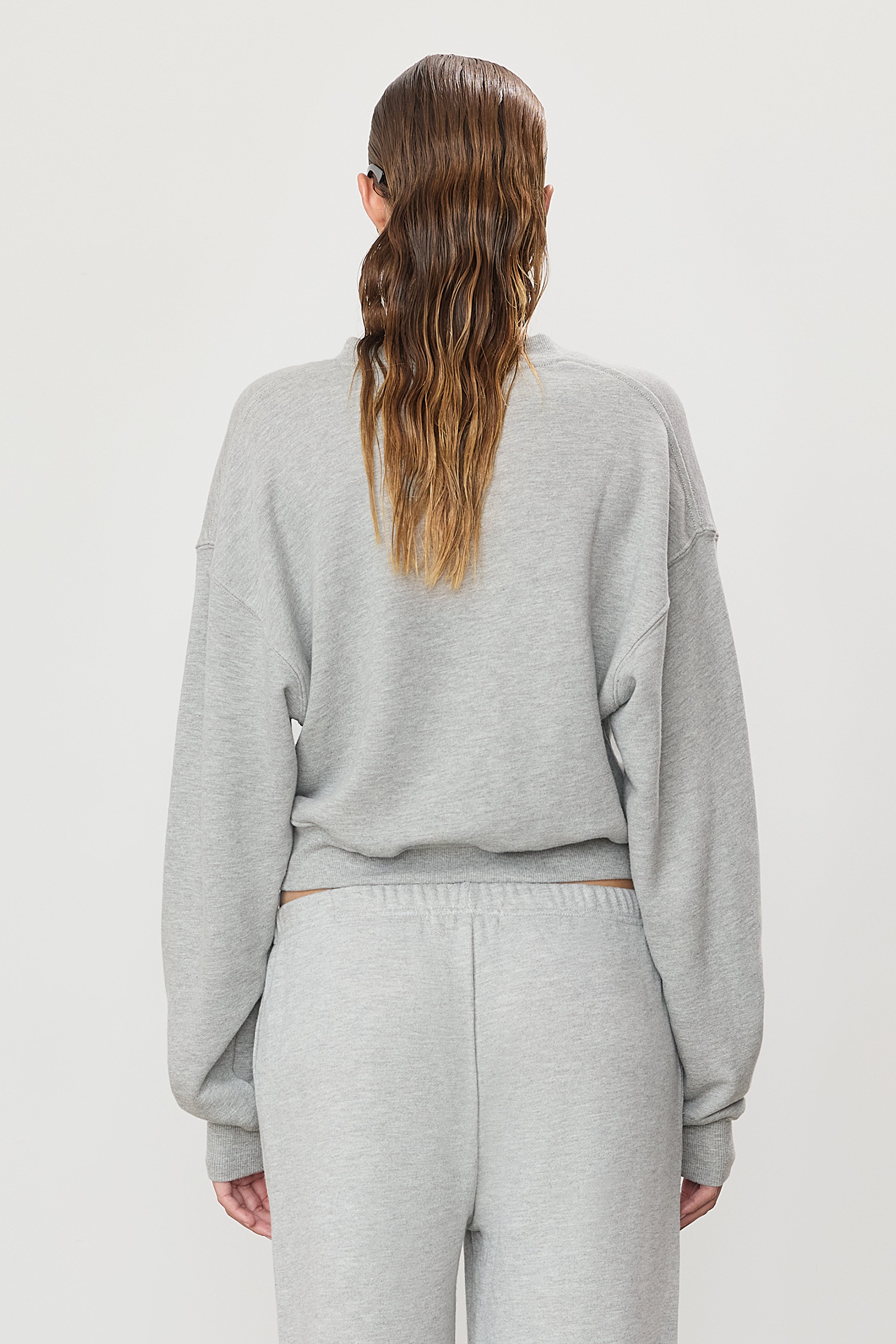 Cropped V-neck Sweatshirt | French Terry | Heather Grey
