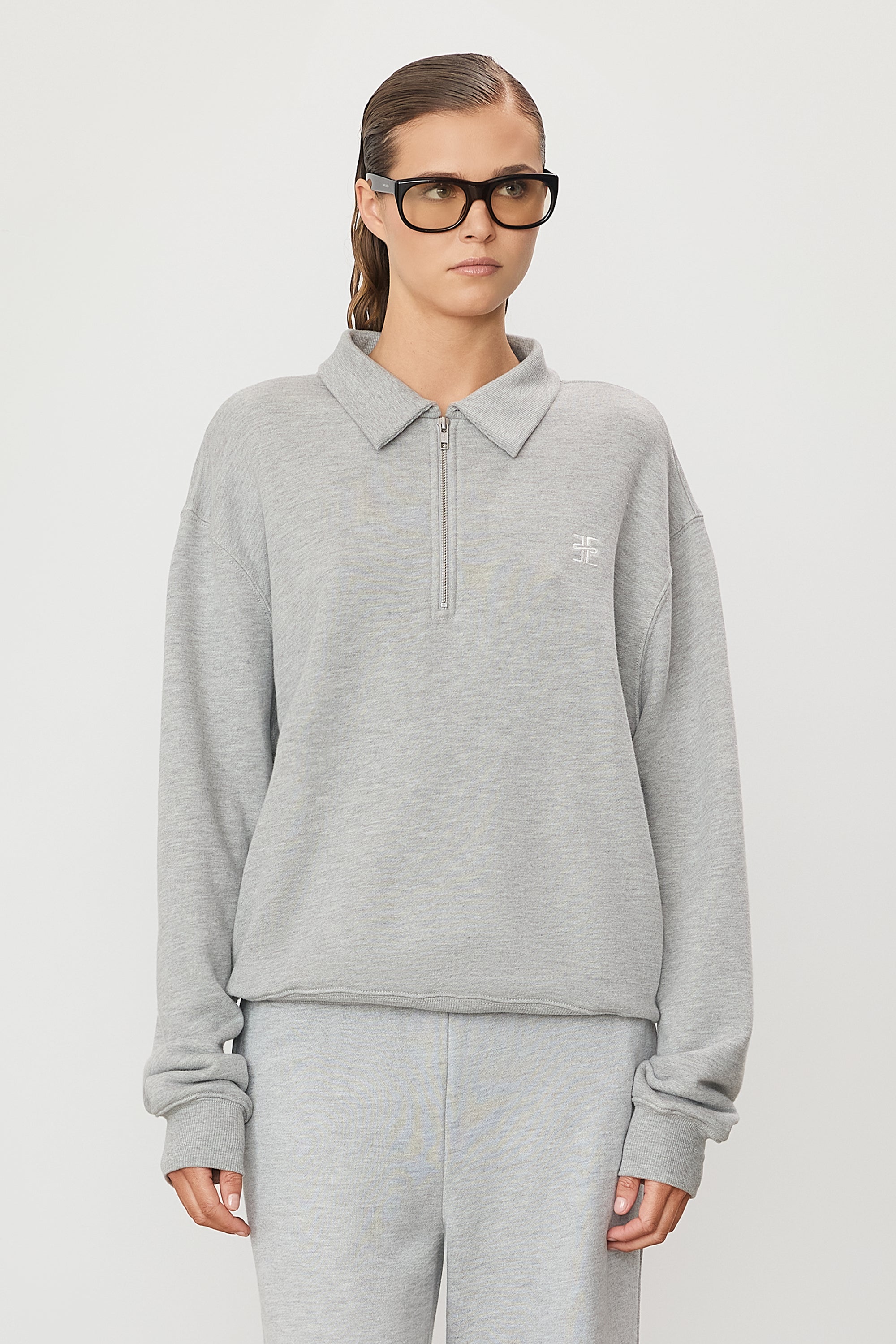Zip-Up Polo Sweatshirt Heather Grey - ÉTERNE