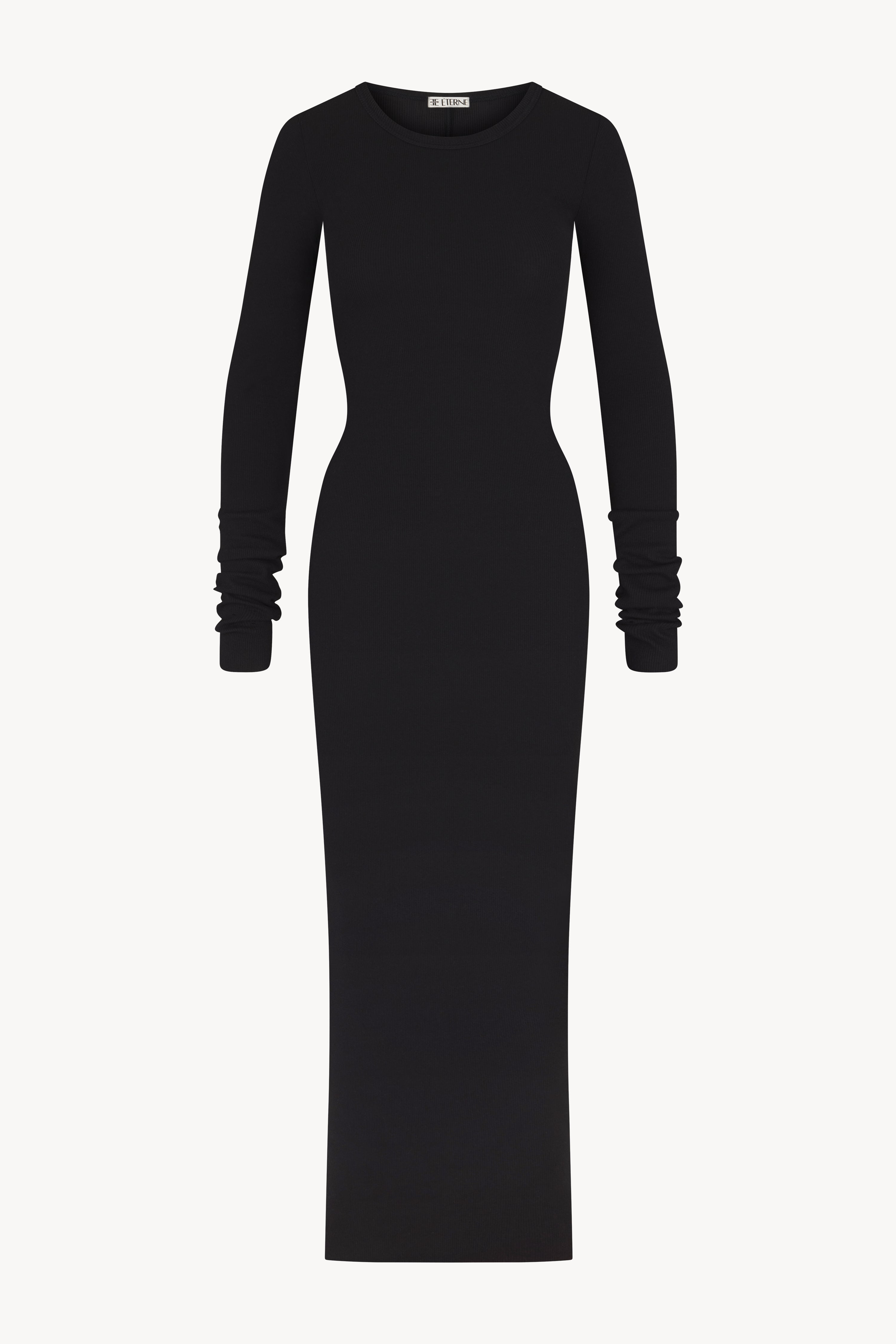 Eterne Long Sleeve Crewneck Maxi Dress in Black M