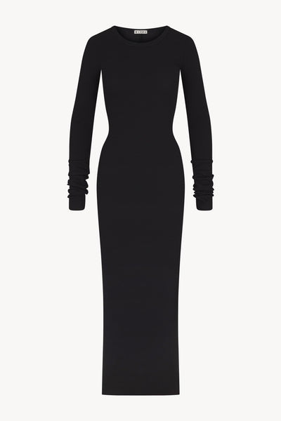 Long Sleeve Crewneck Maxi Dress Black