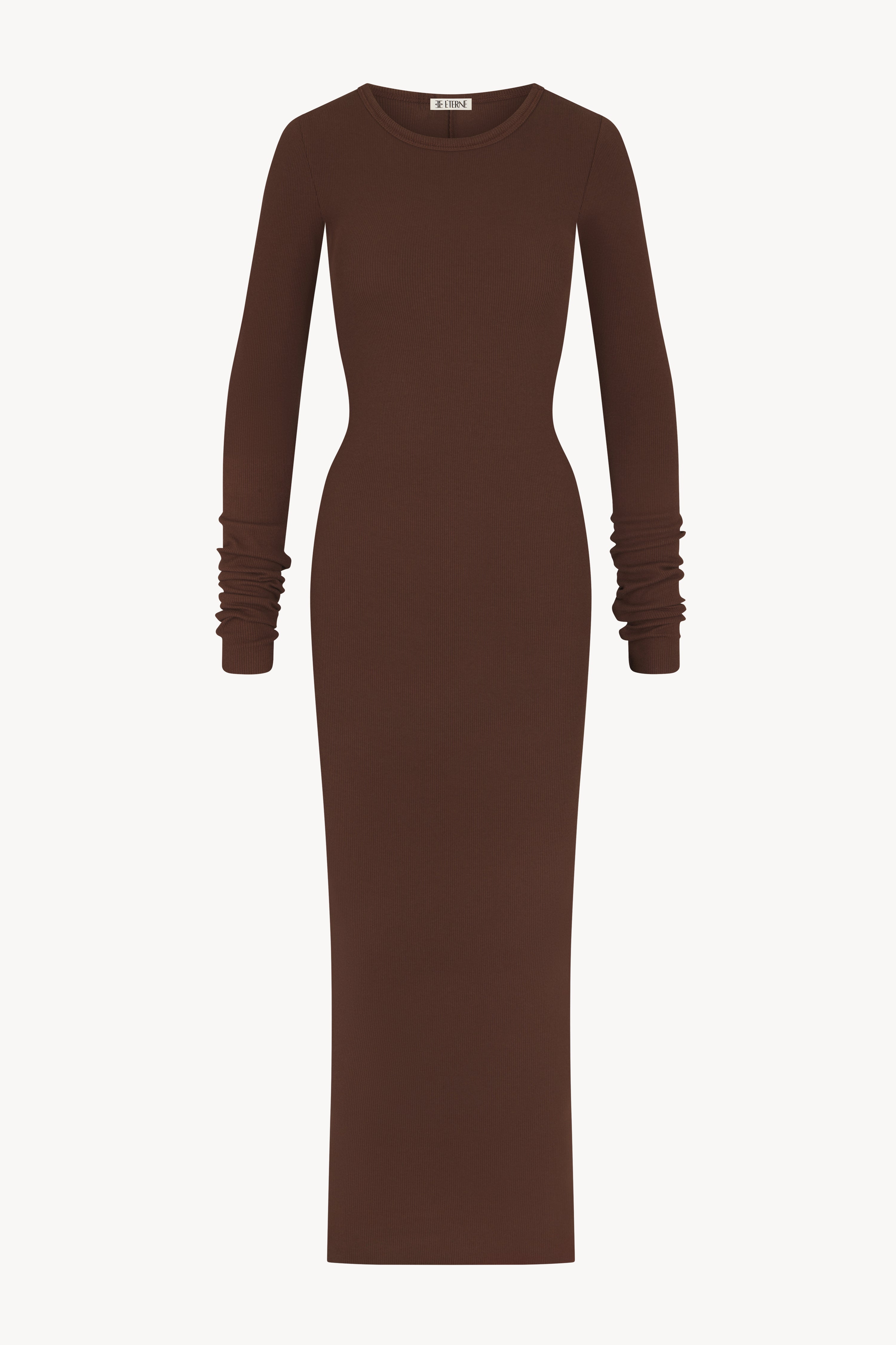 Long Sleeve Crewneck Maxi Dress Chocolate