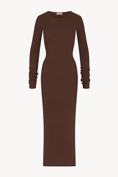 Long Sleeve Crewneck Maxi Dress Chocolate