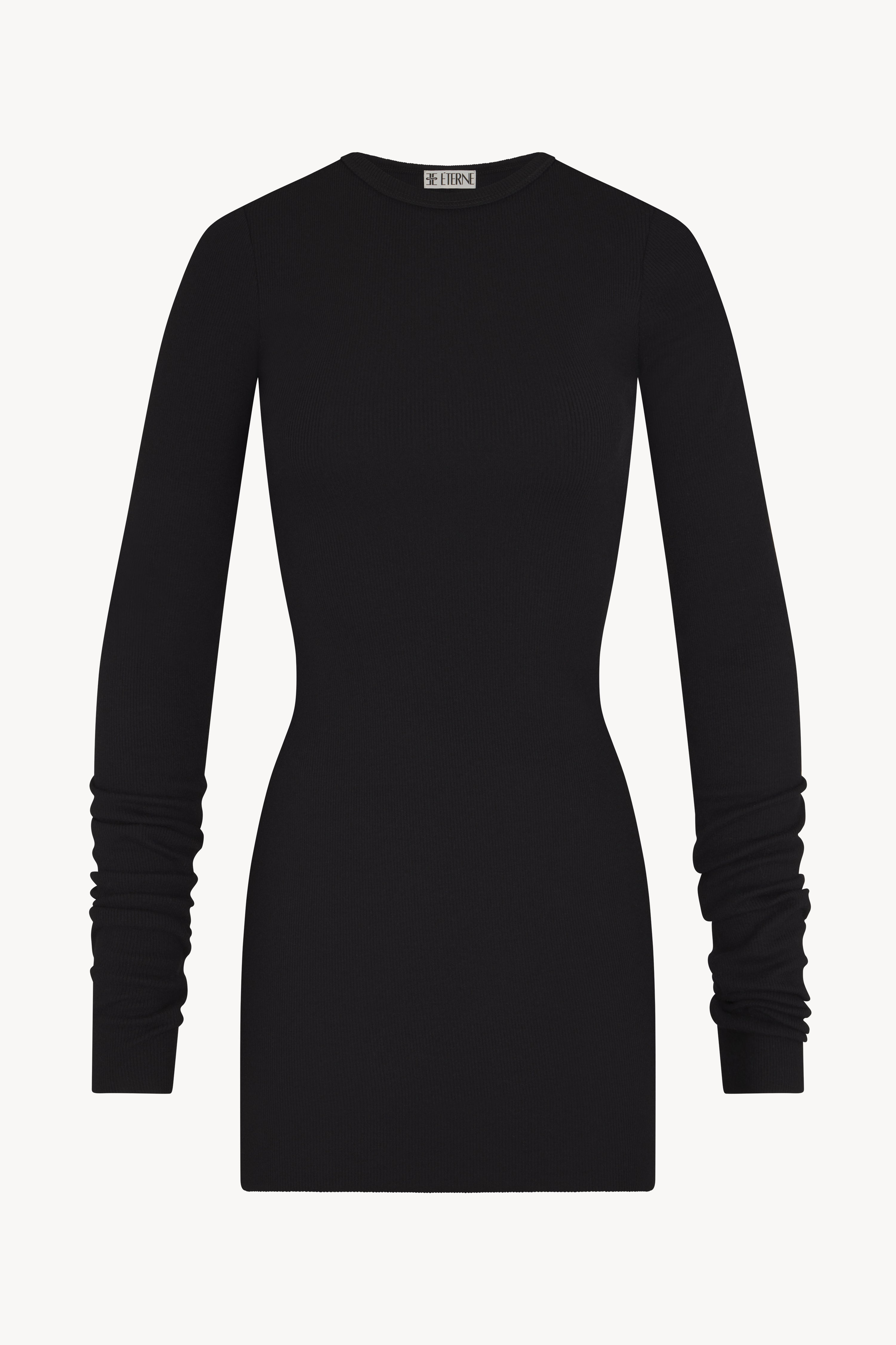 Long Sleeve Crewneck Mini Dress Black