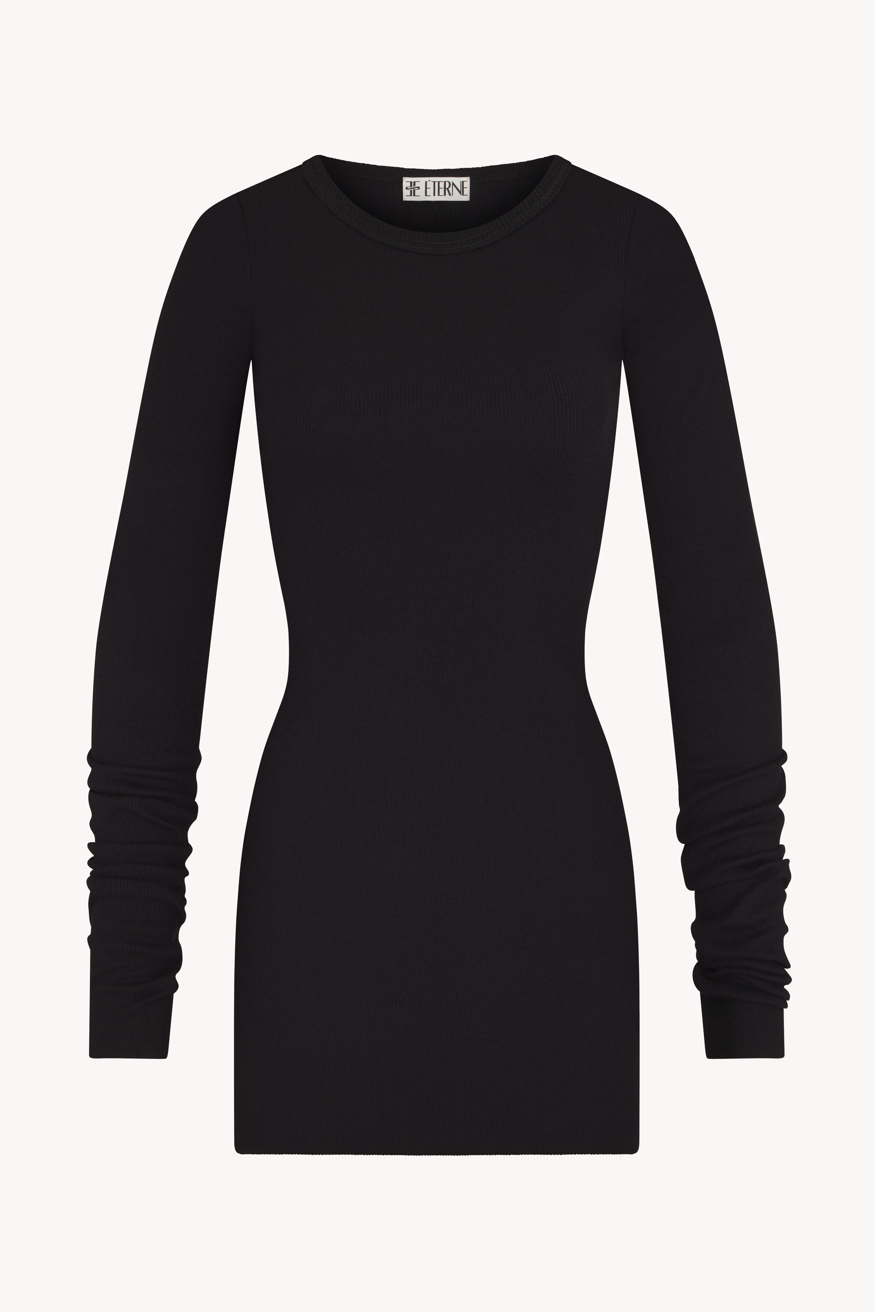 Long Sleeve Crewneck Mini Dress Black