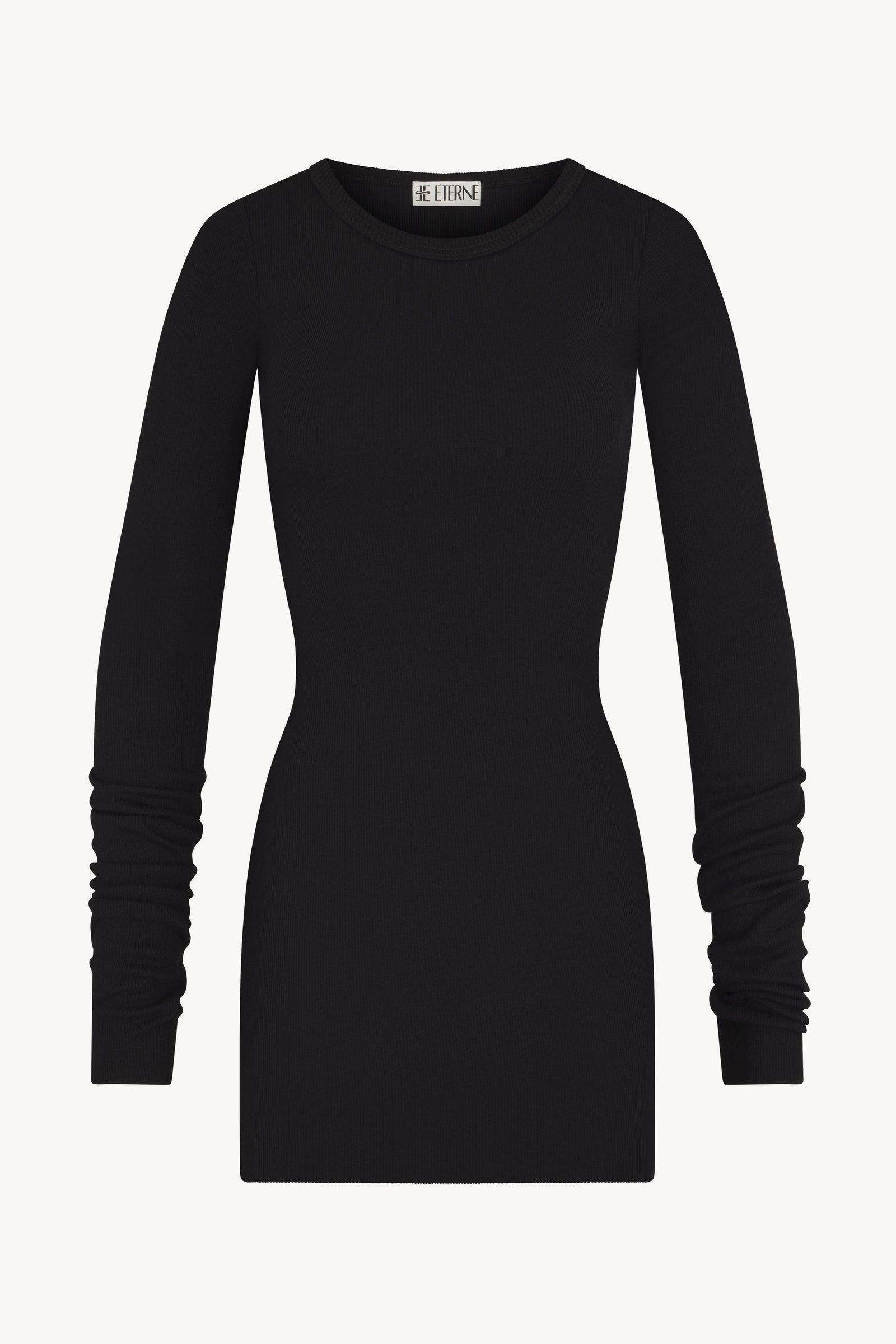 Eterne Long Sleeve Crewneck Mini Dress - Black Eterne Long Sleeve Crewneck Mini Dress - Black