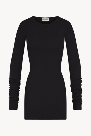 Eterne Long Sleeve Crewneck Mini Dress in Black