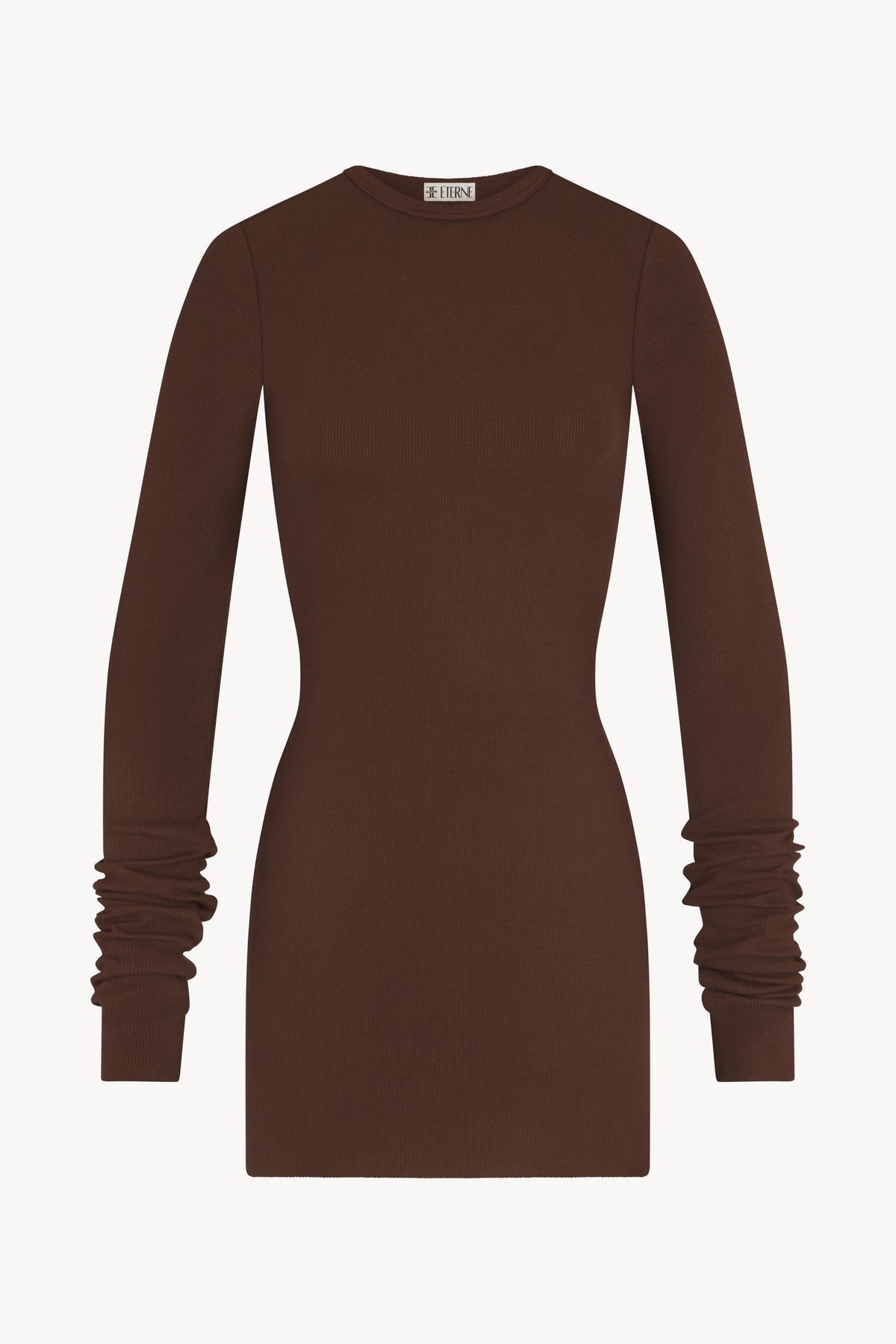 Long Sleeve Crewneck Mini Dress Chocolate