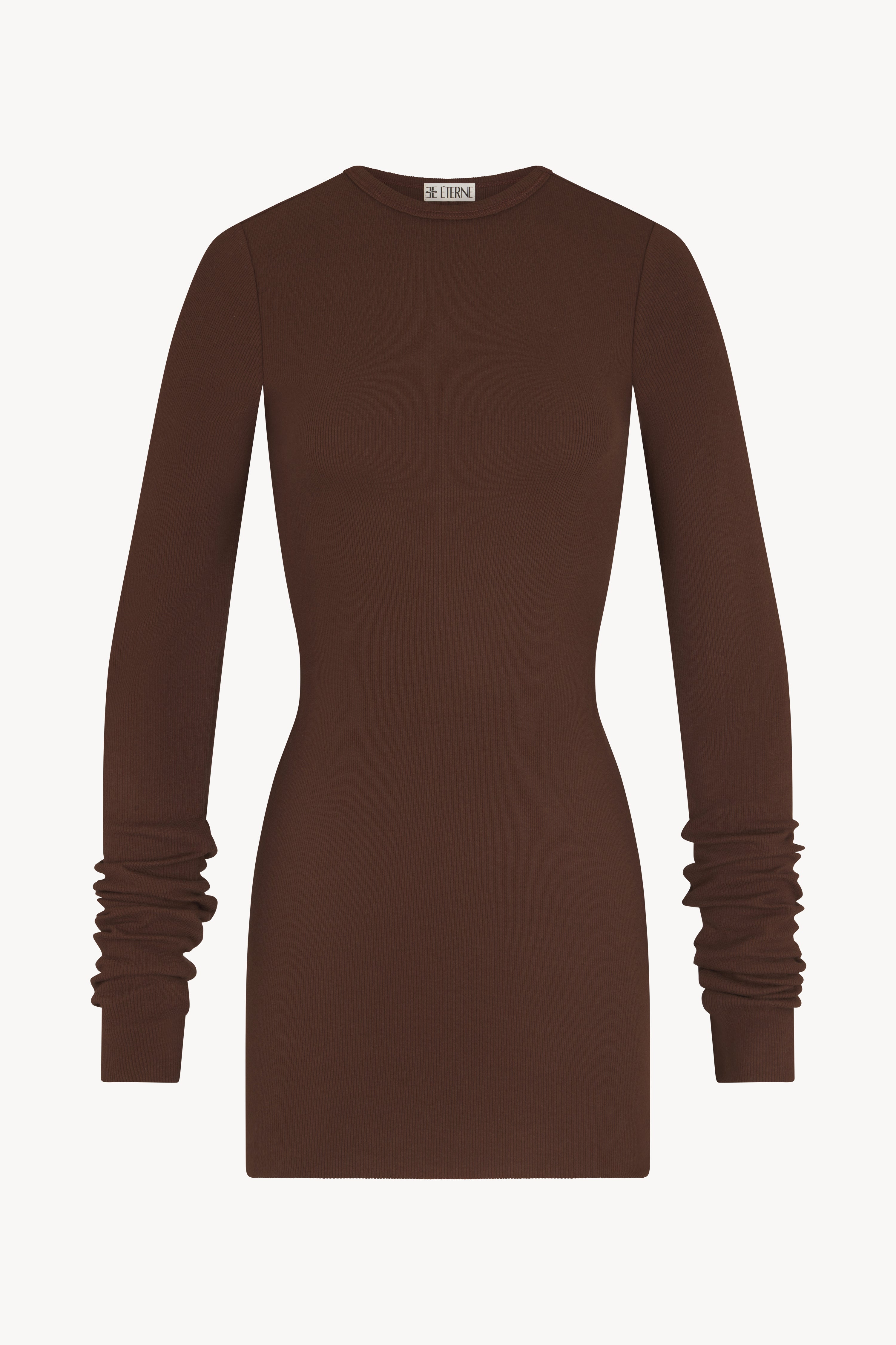 Long Sleeve Crewneck Mini Dress Chocolate