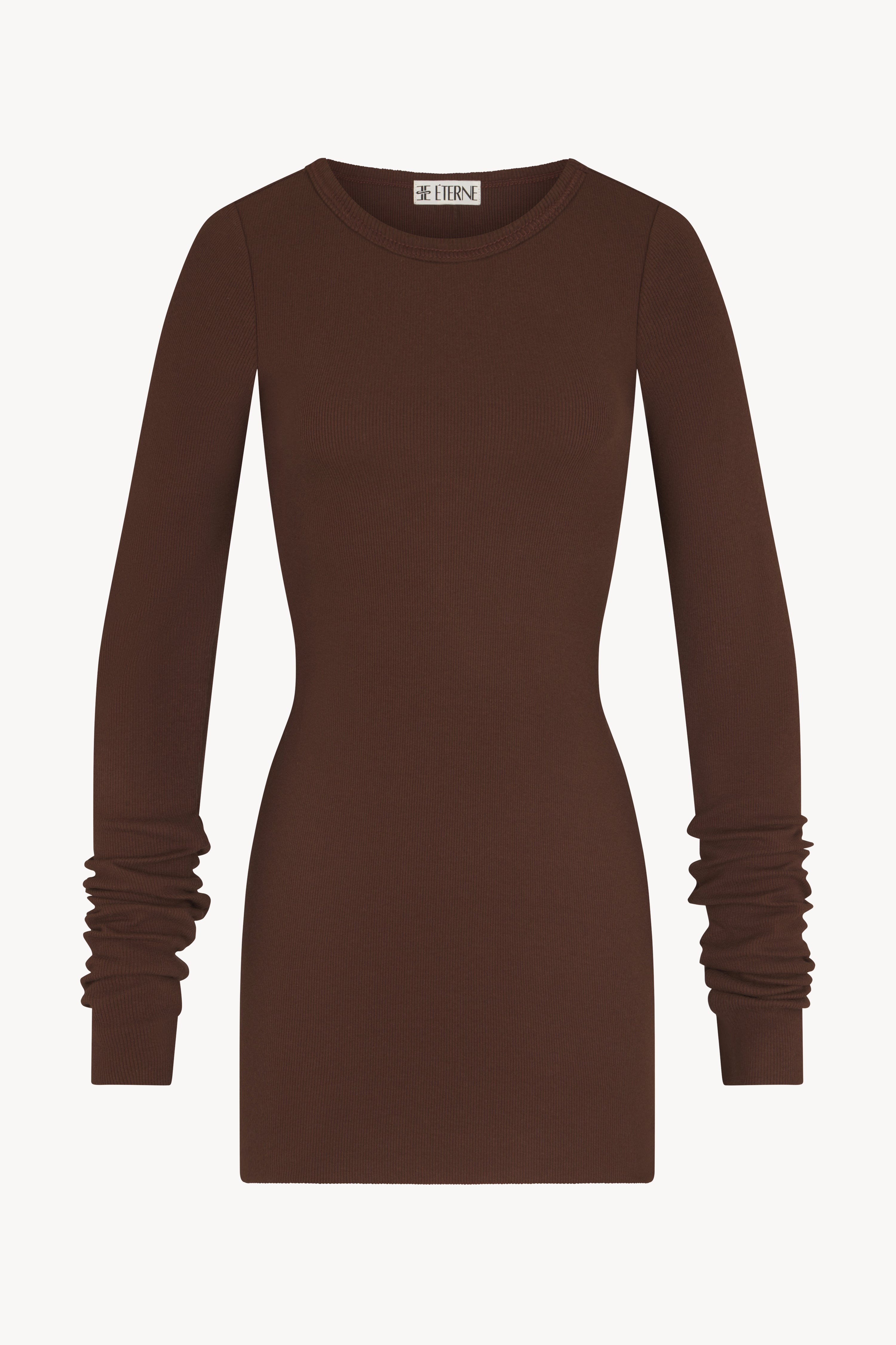 Long Sleeve Crewneck Mini Dress Chocolate