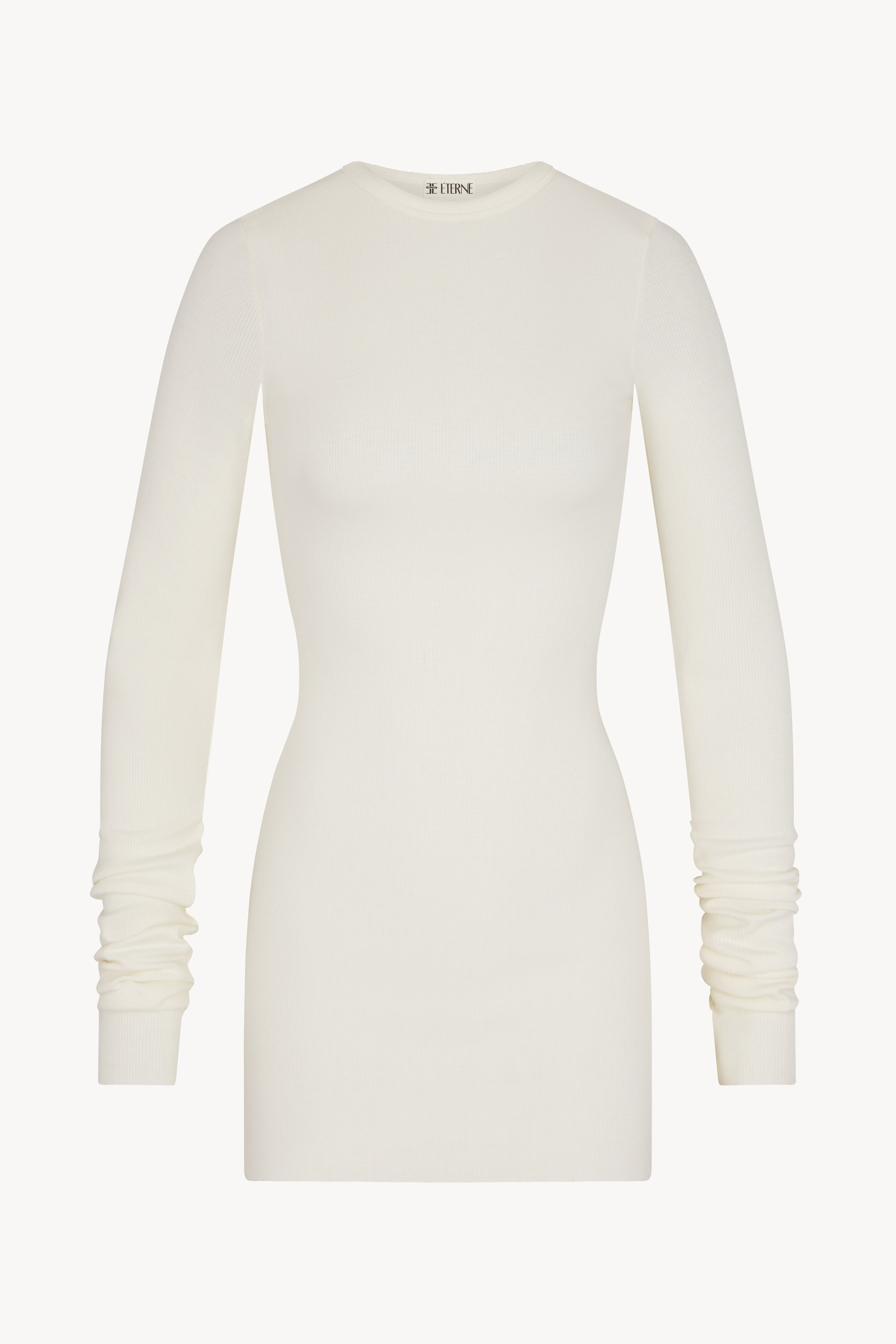 Long Sleeve Crewneck Mini Dress Cream