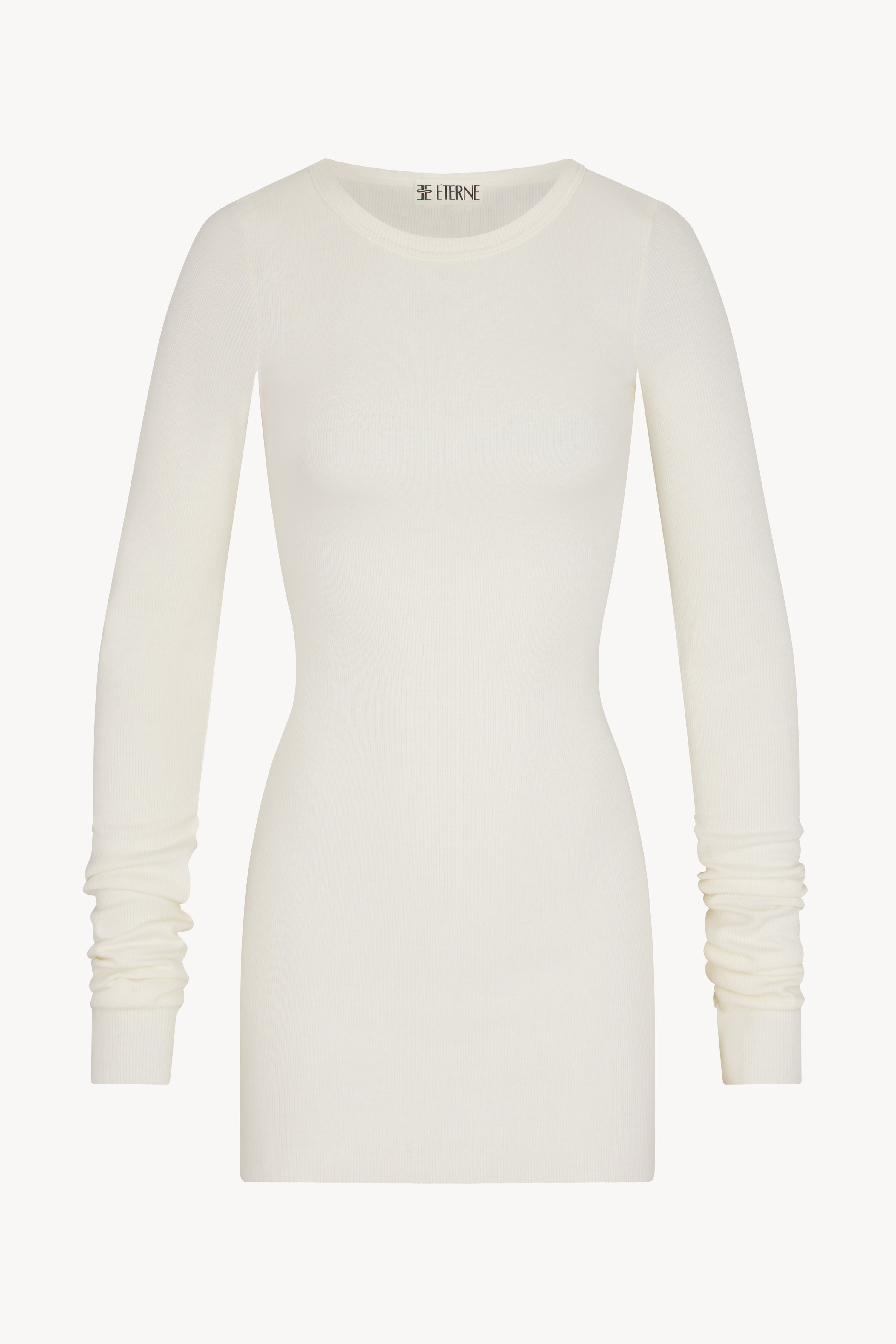 Long Sleeve Crewneck Mini Dress Cream