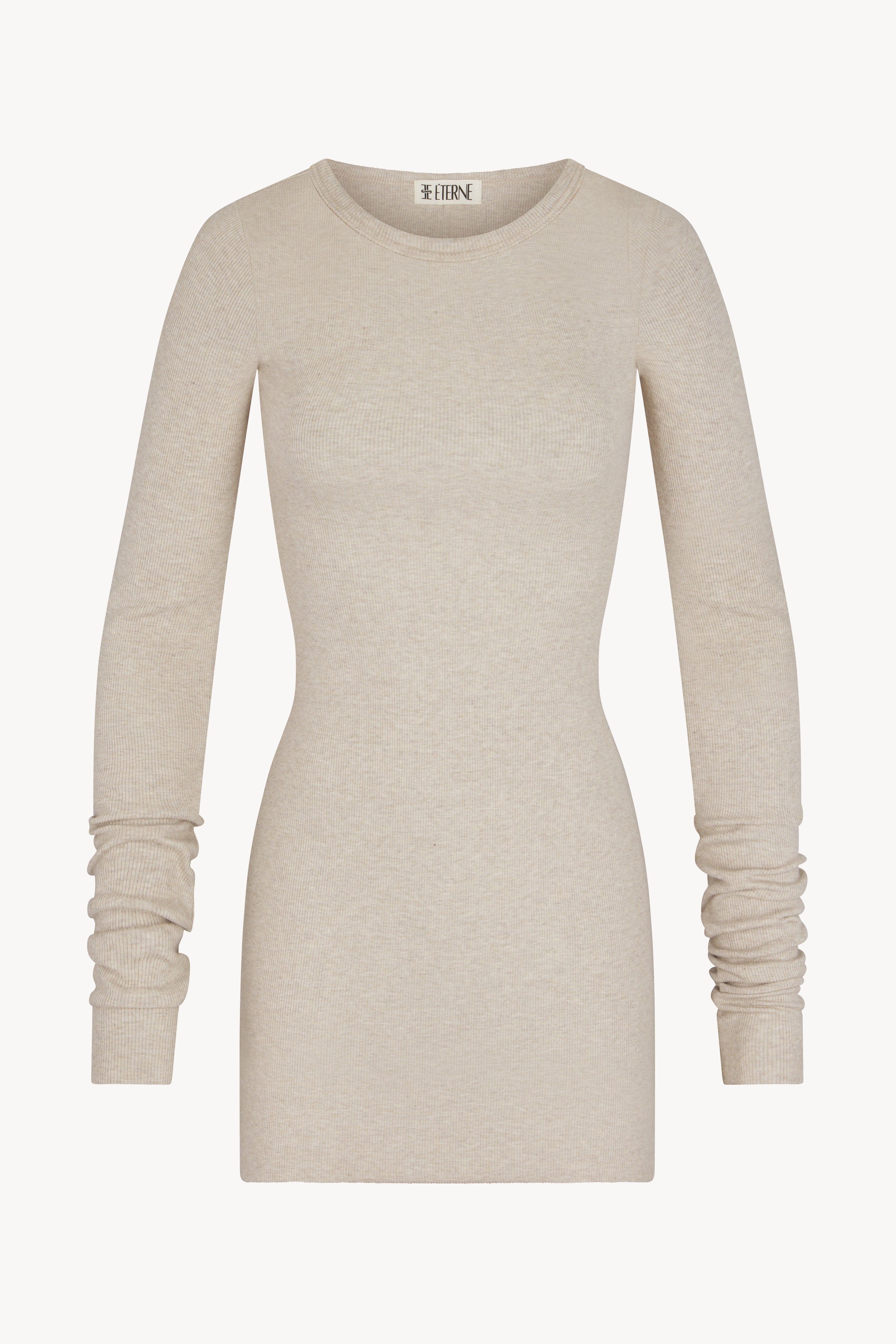 Long Sleeve Crewneck Mini Dress Heather Oatmeal