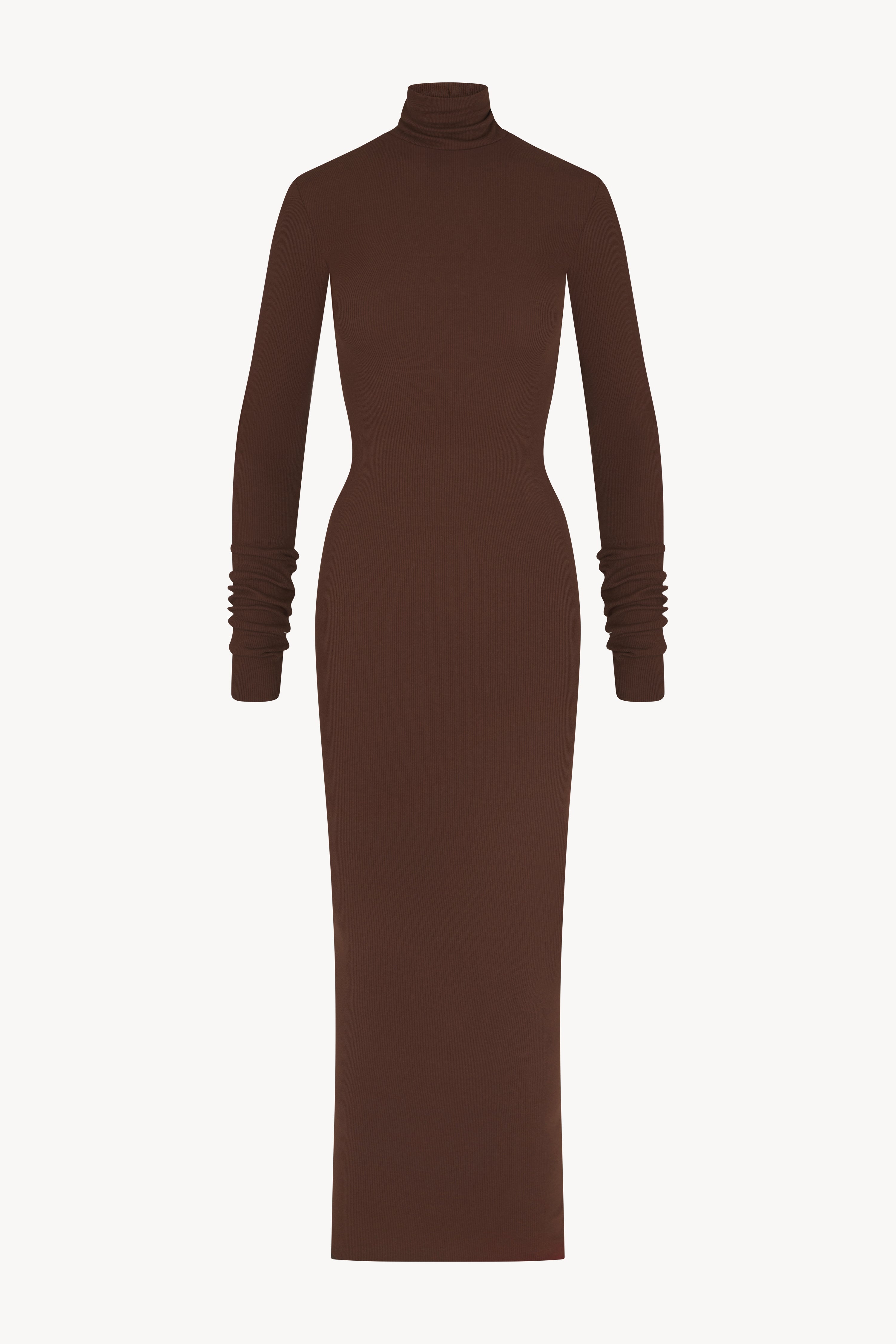 Long Sleeve Turtleneck Maxi Dress Chocolate