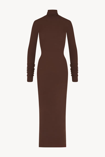 Long Sleeve Turtleneck Maxi Dress Chocolate