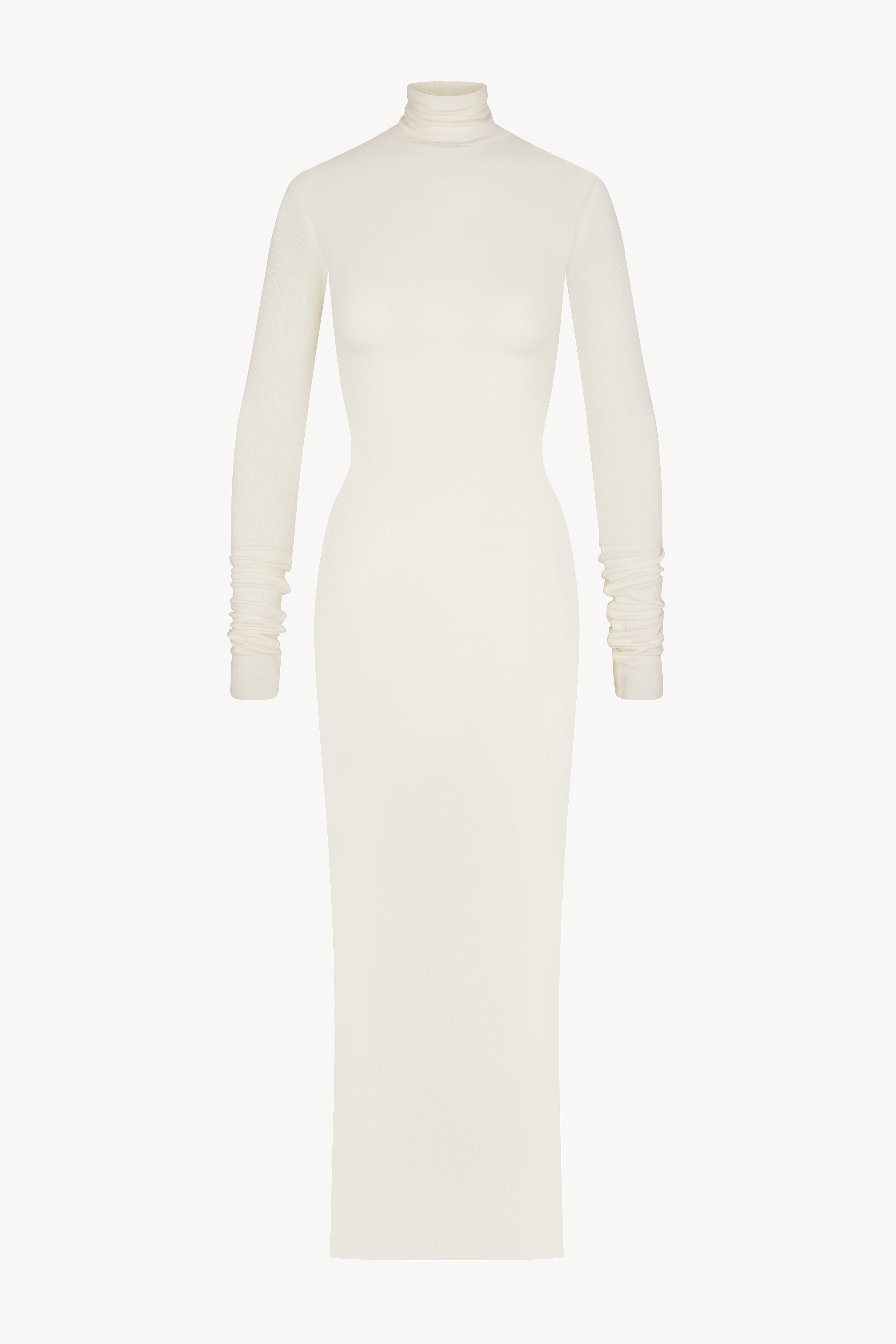 white long sleeve turtleneck bodycon dress Pearl Decorated Turtleneck Bodycon Knit Dress in White