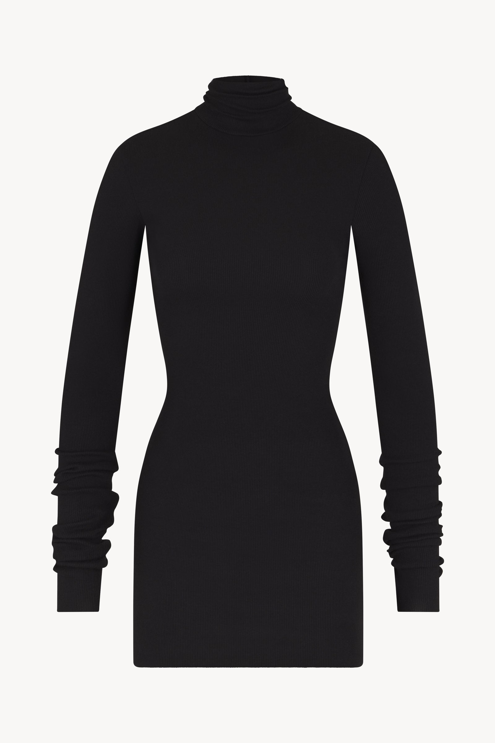 Long Sleeve Turtleneck Mini Dress | Butter Rib | Black Long Sleeve Turtleneck Mini Dress | Butter Rib | Black