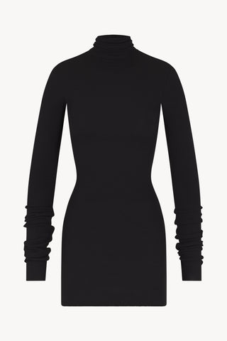 Long Sleeve Turtleneck Mini Dress | Butter Rib | Black Long Sleeve Turtleneck Mini Dress | Butter Rib | Black