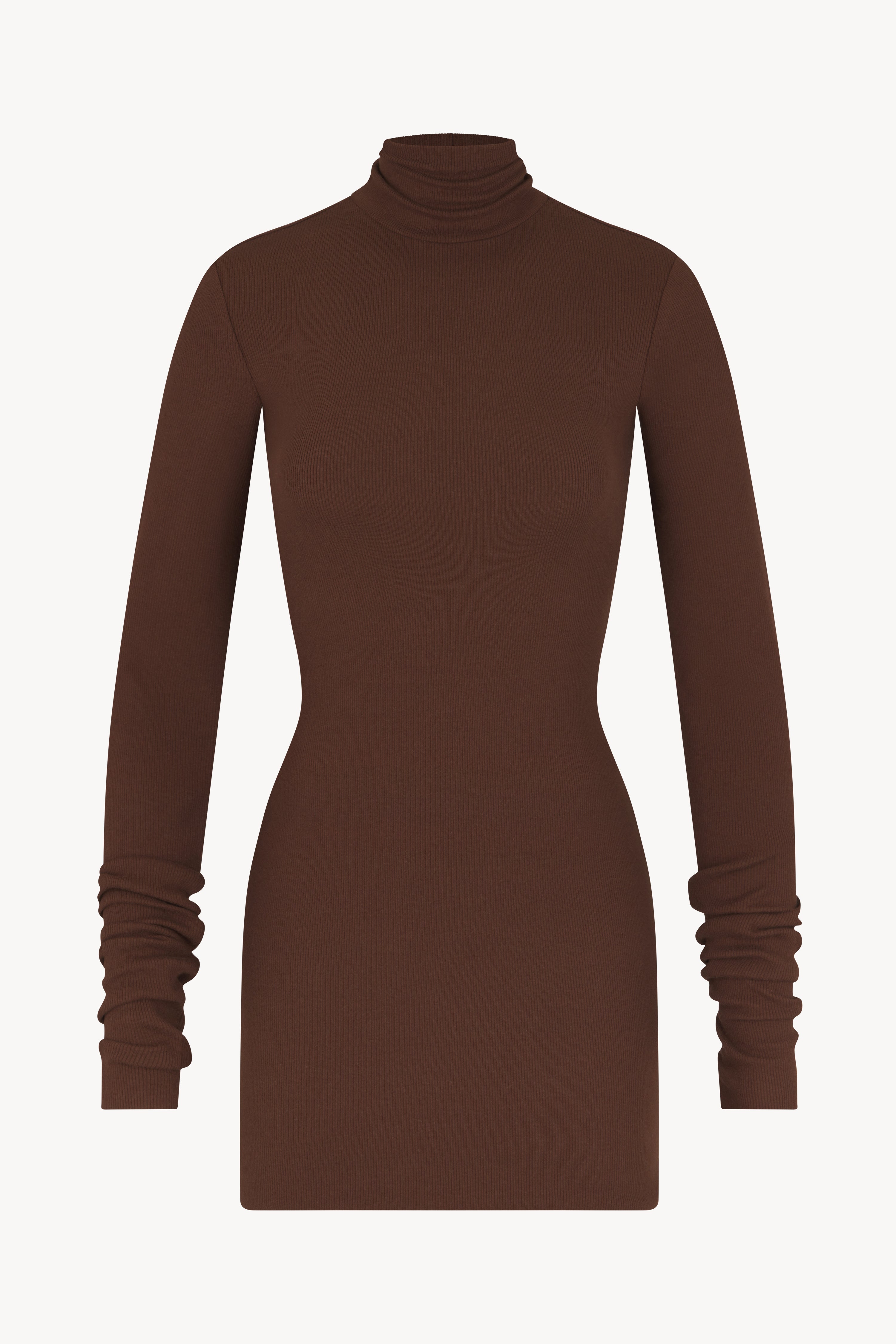 Long Sleeve Turtleneck Mini Dress Chocolate