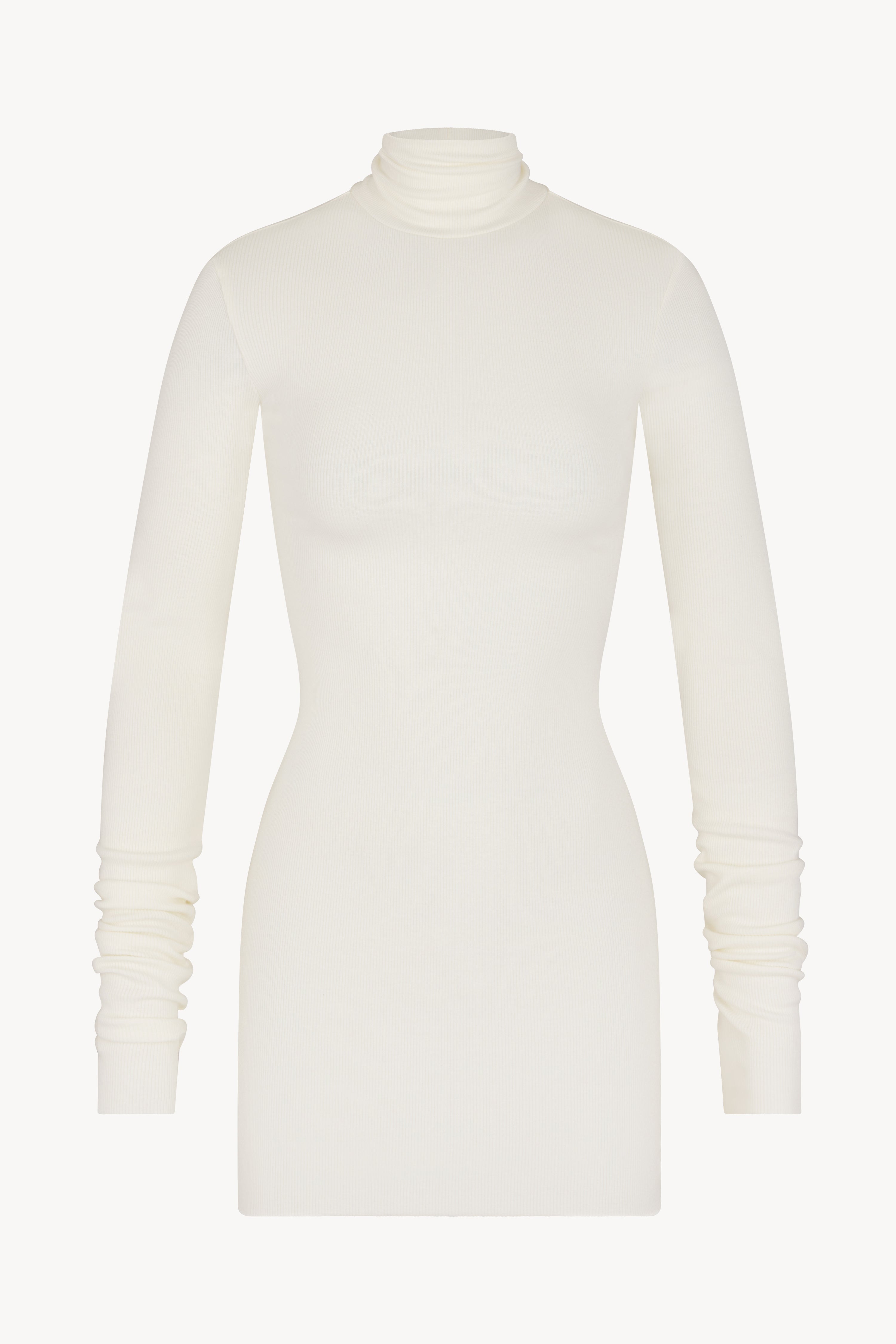 Long Sleeve Turtleneck Mini Dress Cream