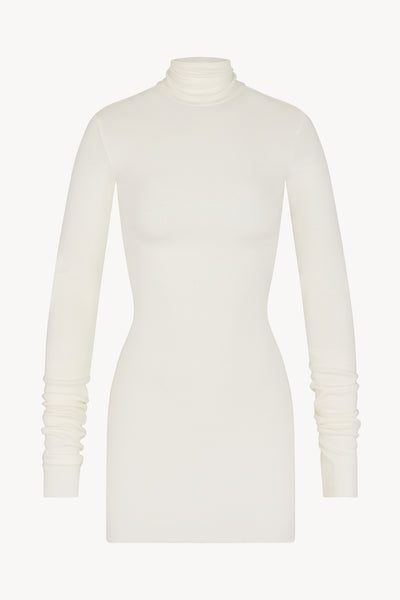 Long Sleeve Turtleneck Mini Dress Cream