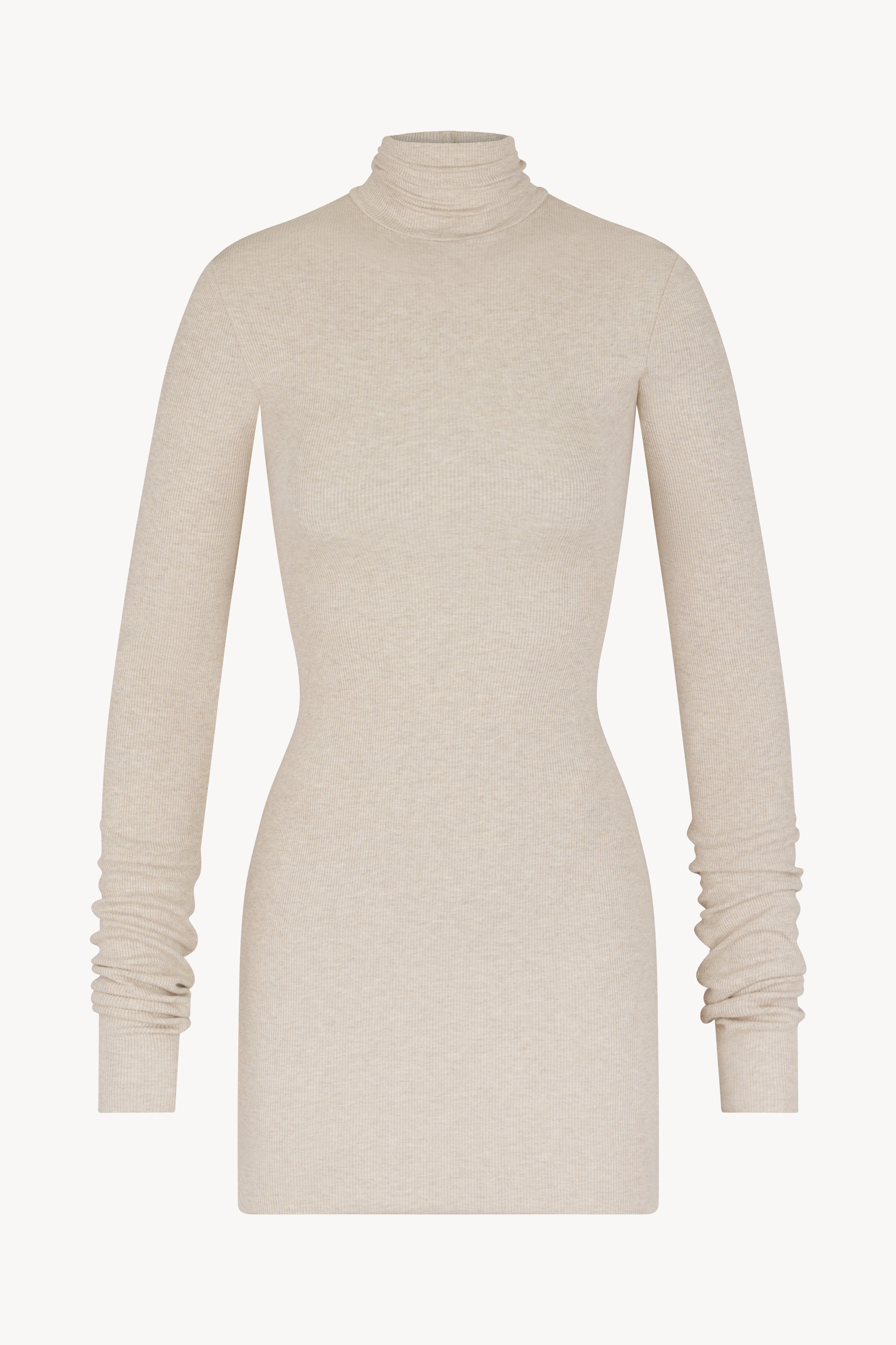 Long Sleeve Turtleneck Mini Dress Heather Oatmeal