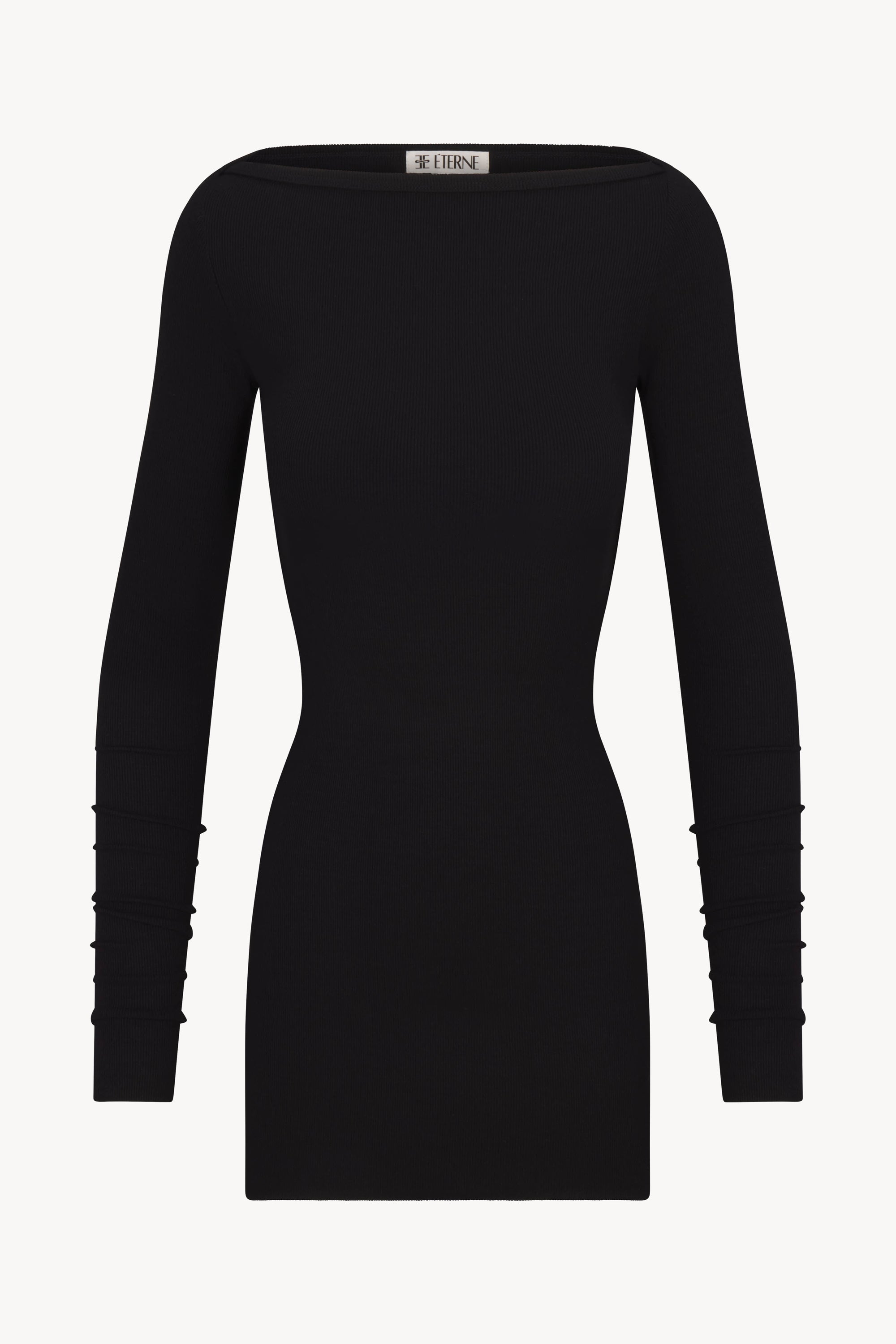 Eterne Long Sleeve Boatneck Mini Dress in Black