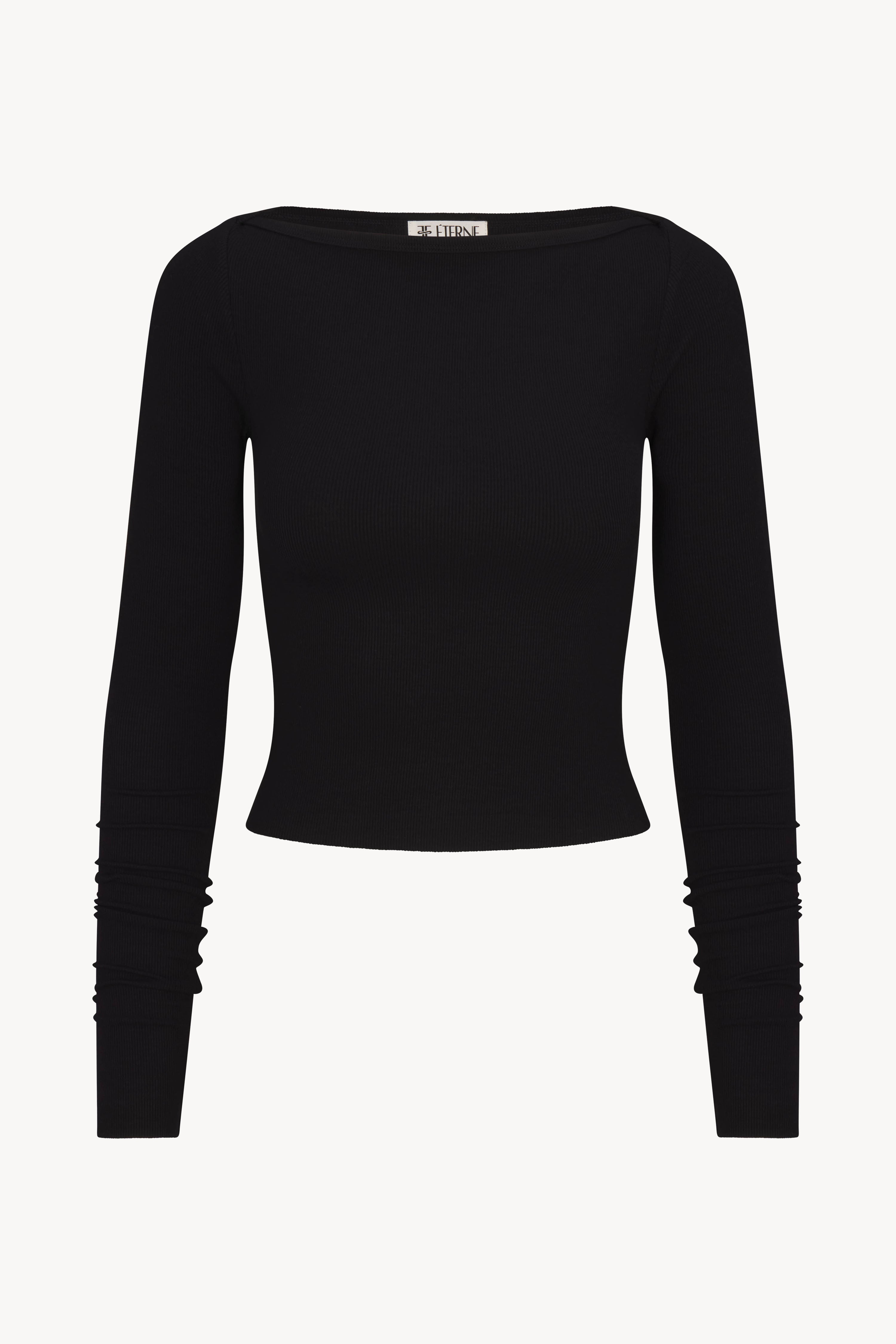 Long Sleeve Boatneck Top | Butter Rib | Black