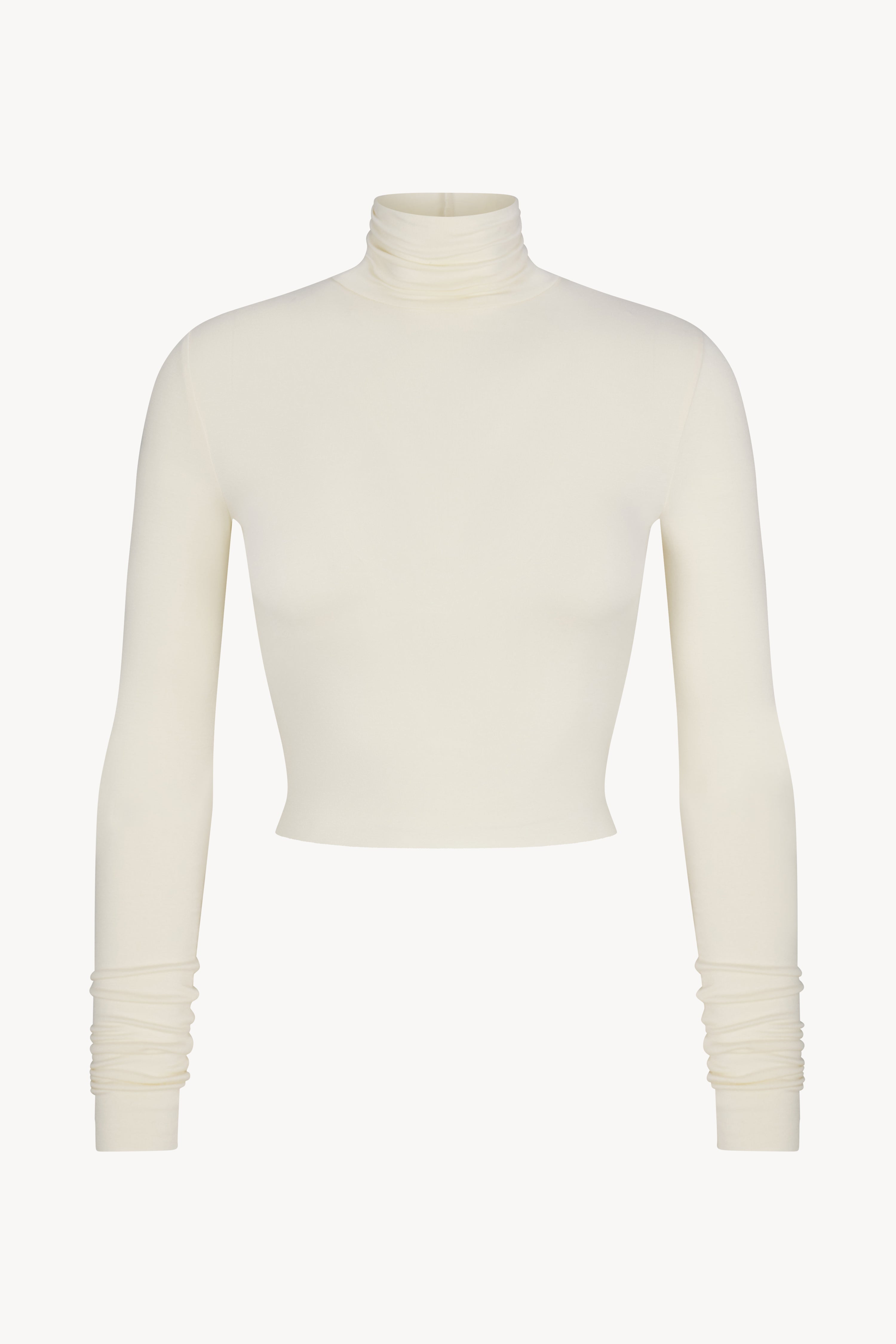 Cropped Fitted Turtleneck Top Cream