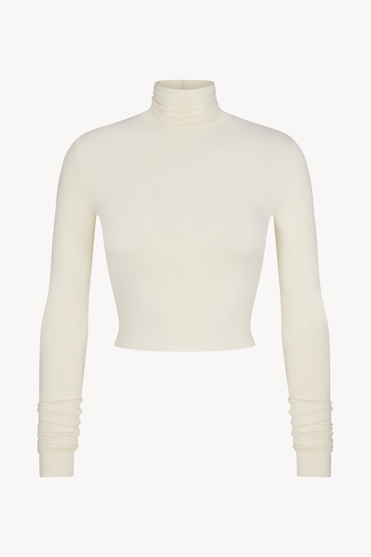 Cropped Fitted Turtleneck Top Cream