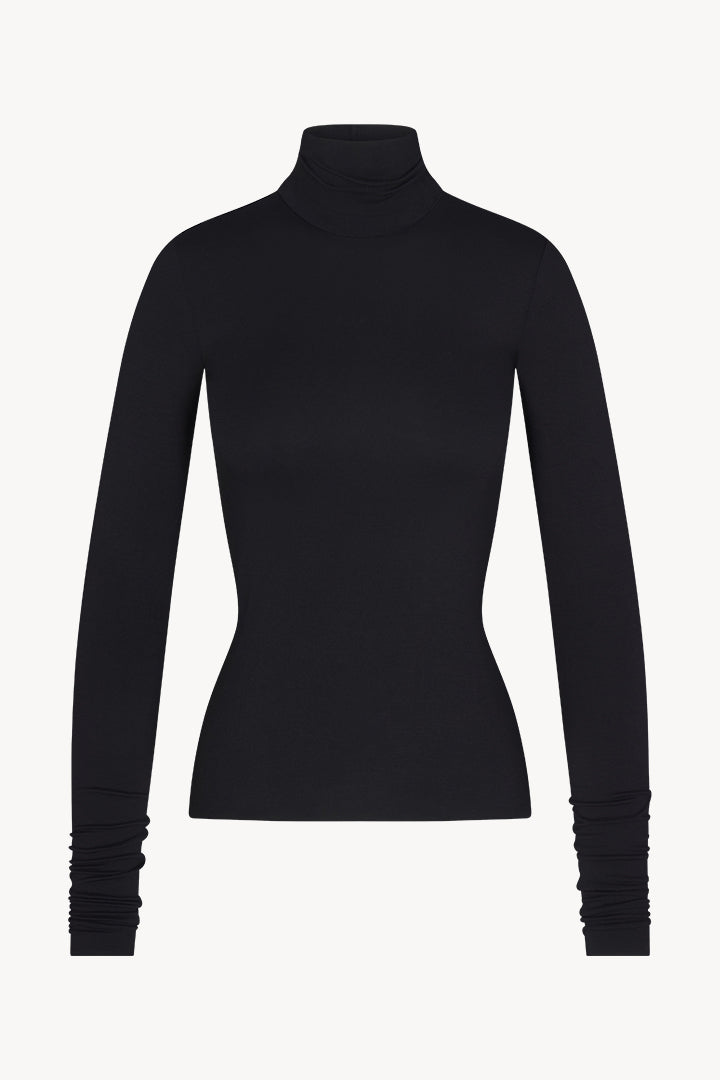 Soft Jersey Fitted Turtleneck Top Black