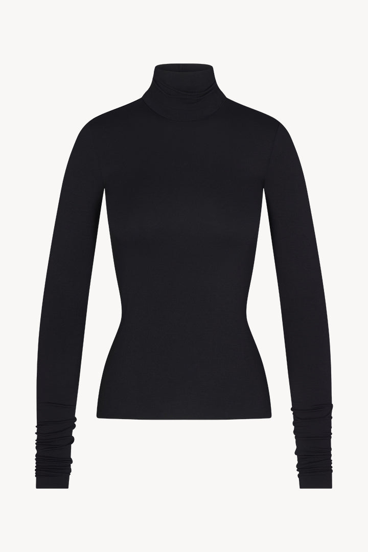 Fitted Turtleneck Top Soft Jersey Black