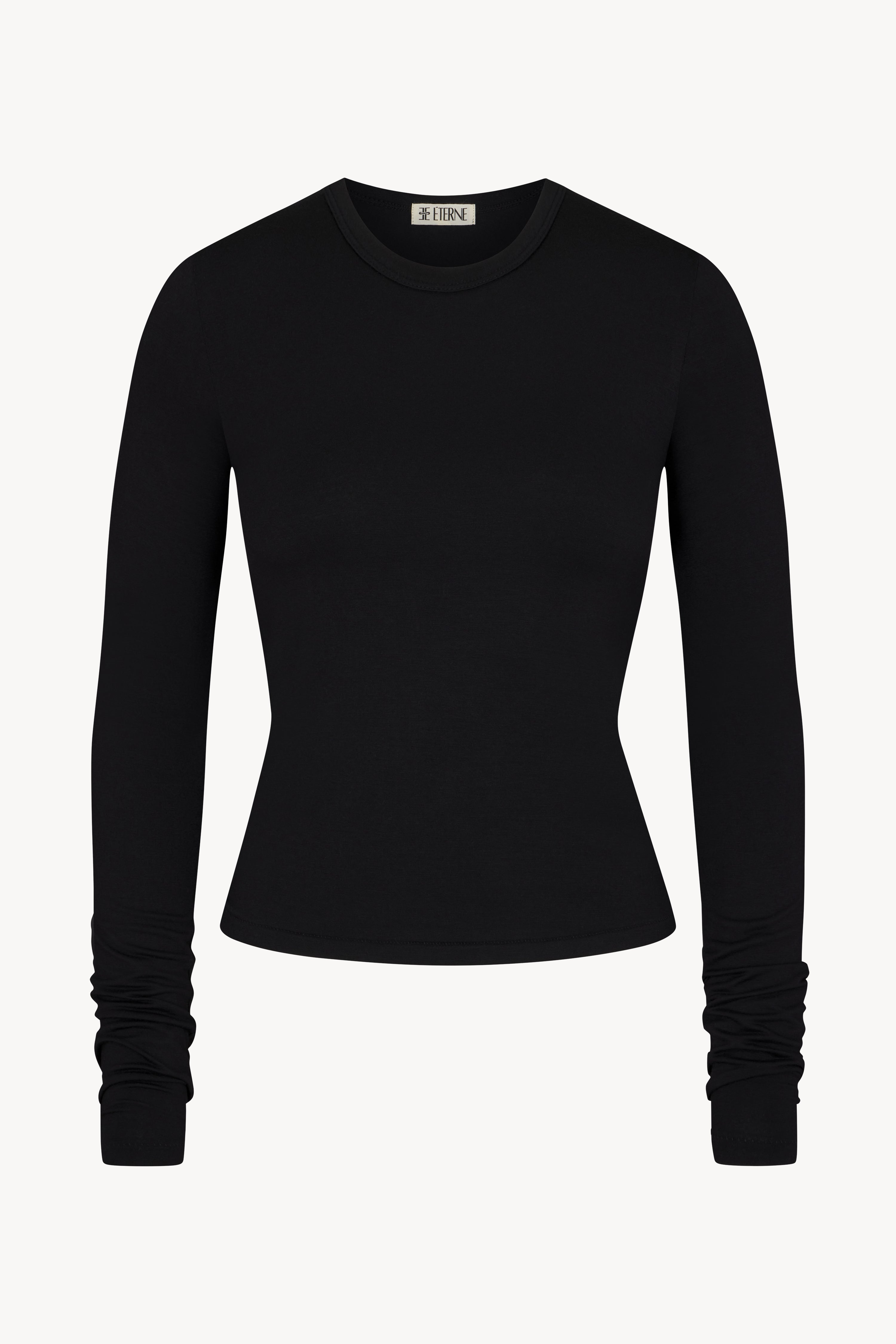 SOFT JERSEY FITTED CREWNECK LONG SLEEVE T-SHIRT BLACK