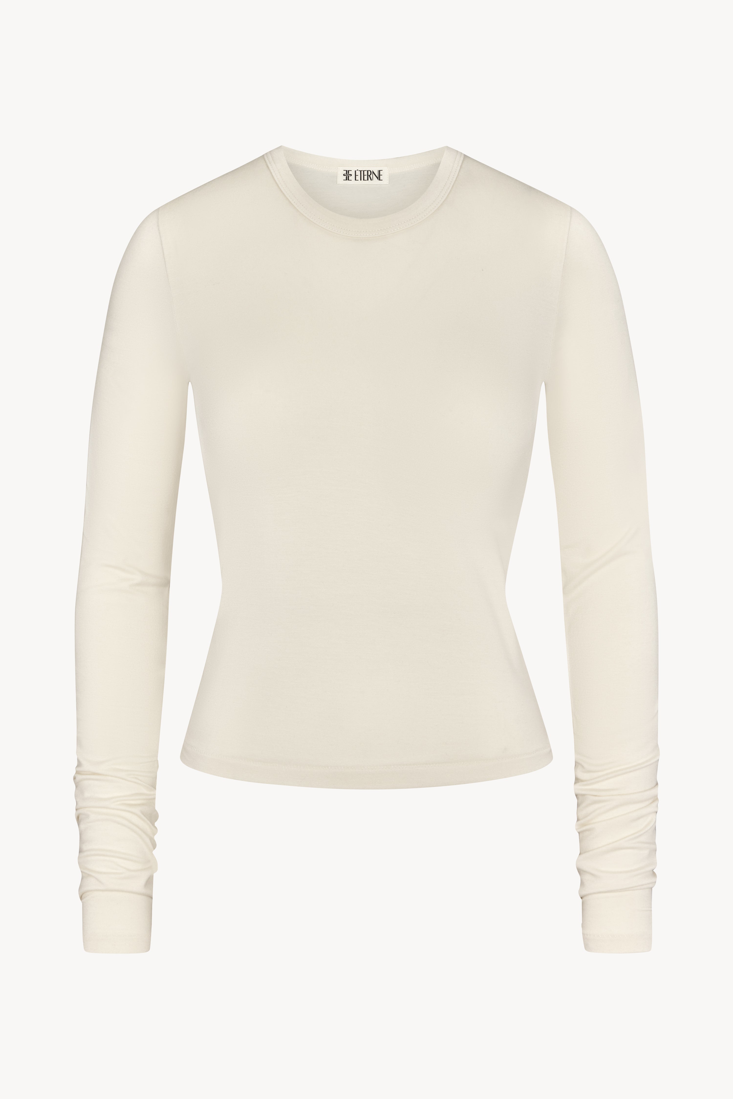 SOFT JERSEY FITTED CREWNECK LONG SLEEVE T-SHIRT CREAM