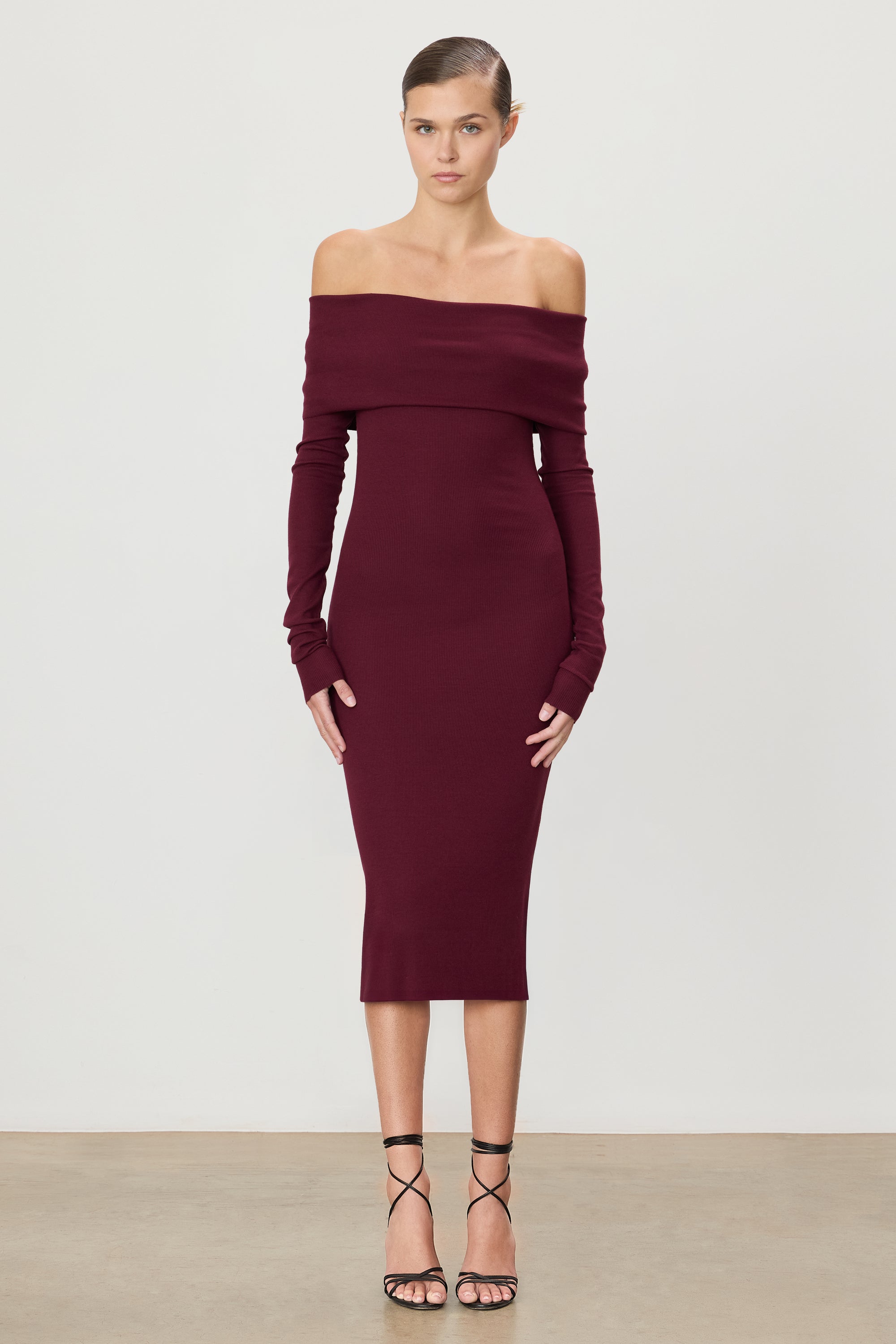 LONG SLEEVE OFF-SHOULDER MIDI DRESS
