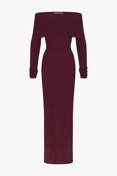ÉTERNE LONG SLEEVE OFF-SHOULDER MAXI DRESS