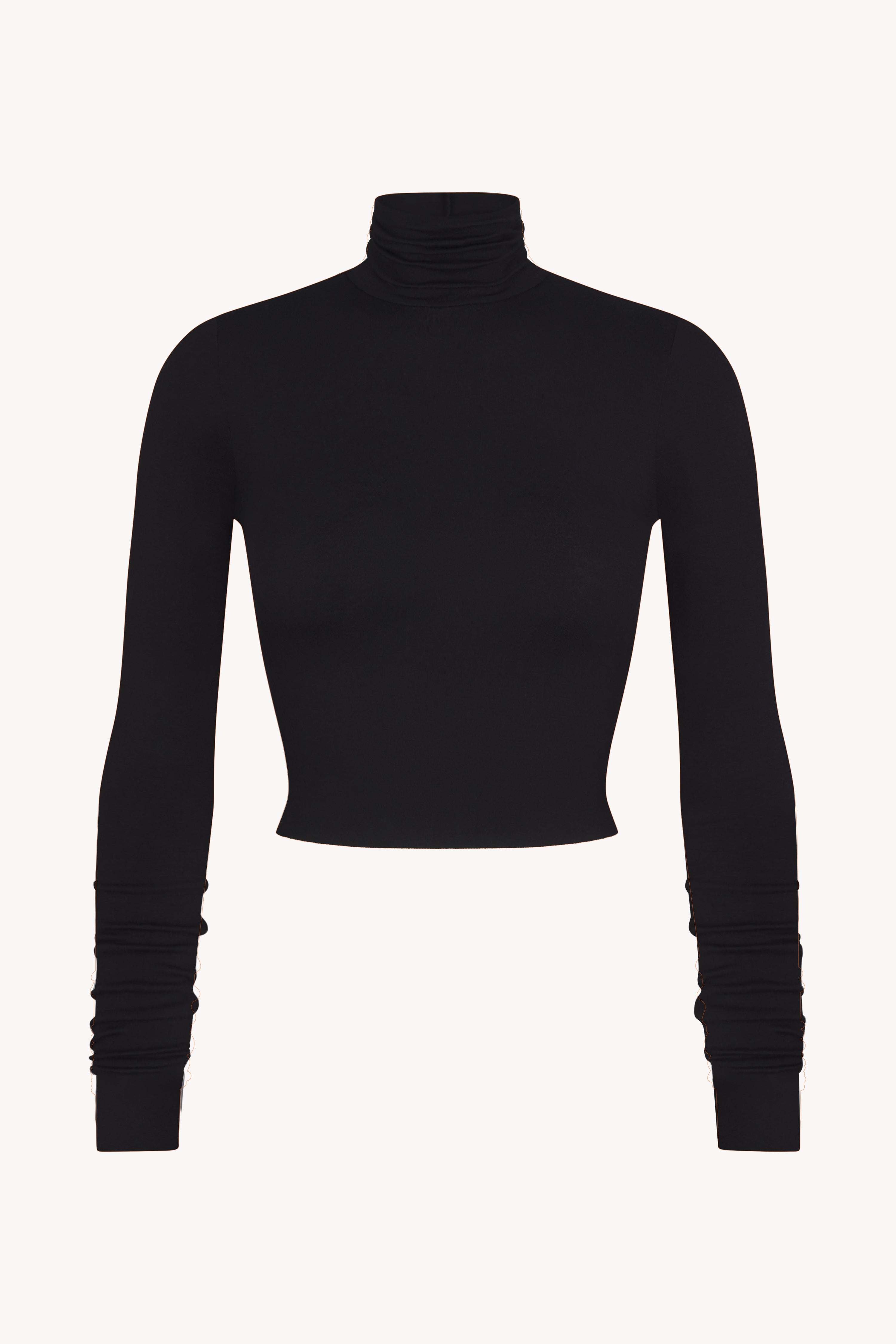 Cropped Fitted Turtleneck Top Black