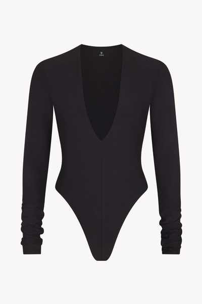 Long Sleeve Deep V Bodysuit Black