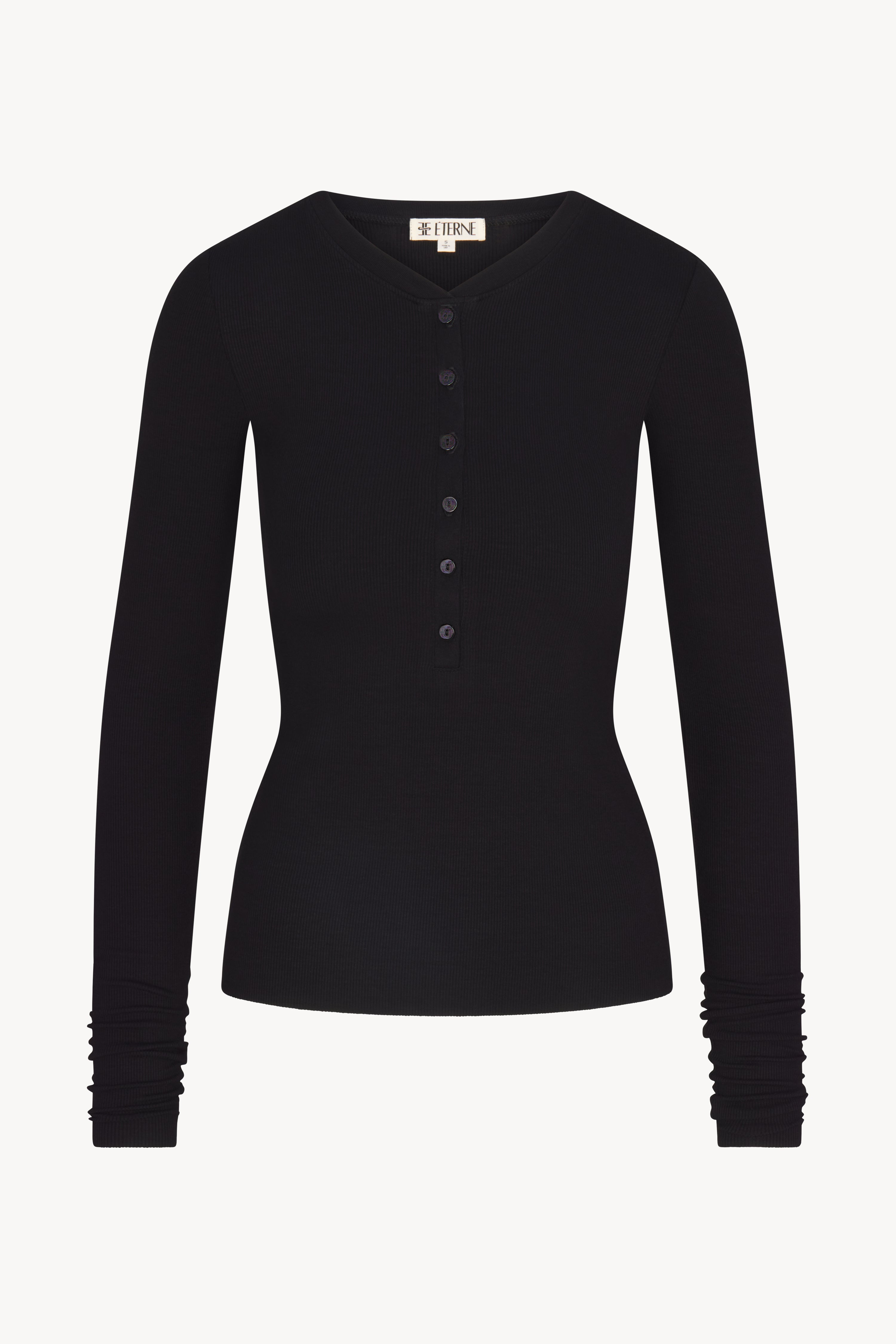 Long Sleeve Henley | Butter Rib | Black