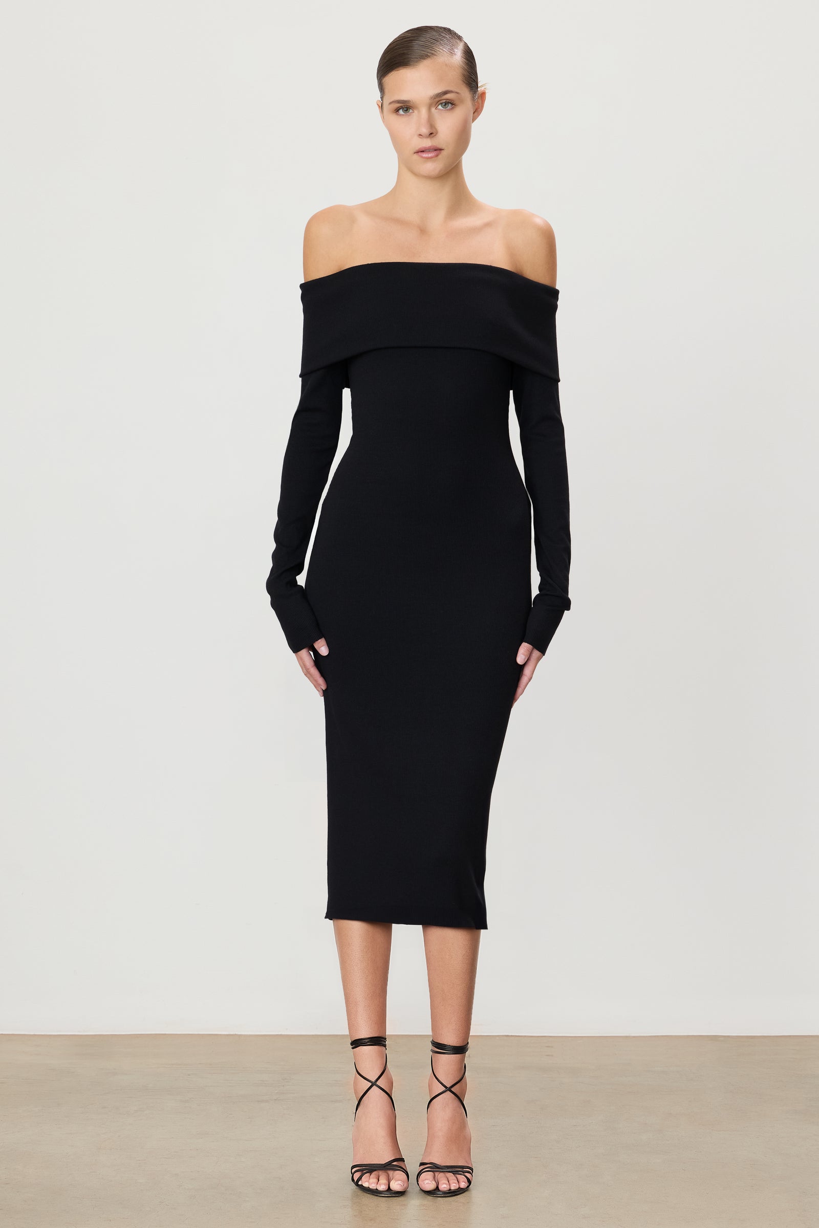 LONG SLEEVE OFF-SHOULDER MIDI DRESS
