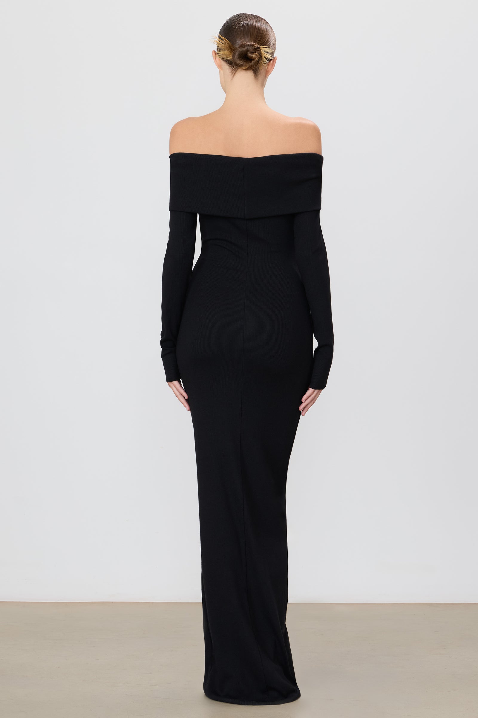 Long Sleeve Off-shoulder Maxi Dress | Butter Rib | Black Long Sleeve Off-shoulder Maxi Dress | Butter Rib | Black