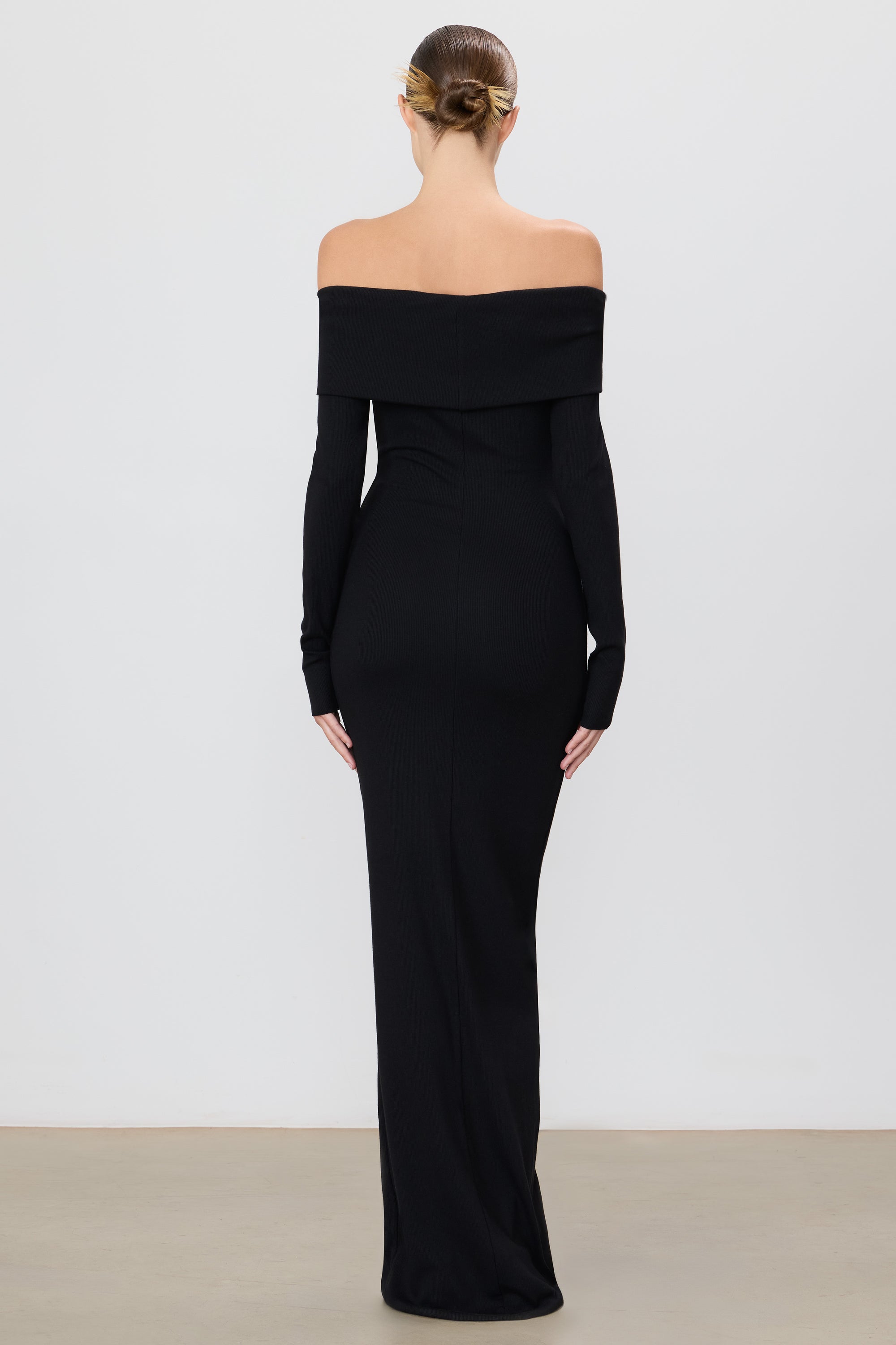 Long Sleeve Off-shoulder Maxi Dress | Butter Rib | Black Long Sleeve Off-shoulder Maxi Dress | Butter Rib | Black