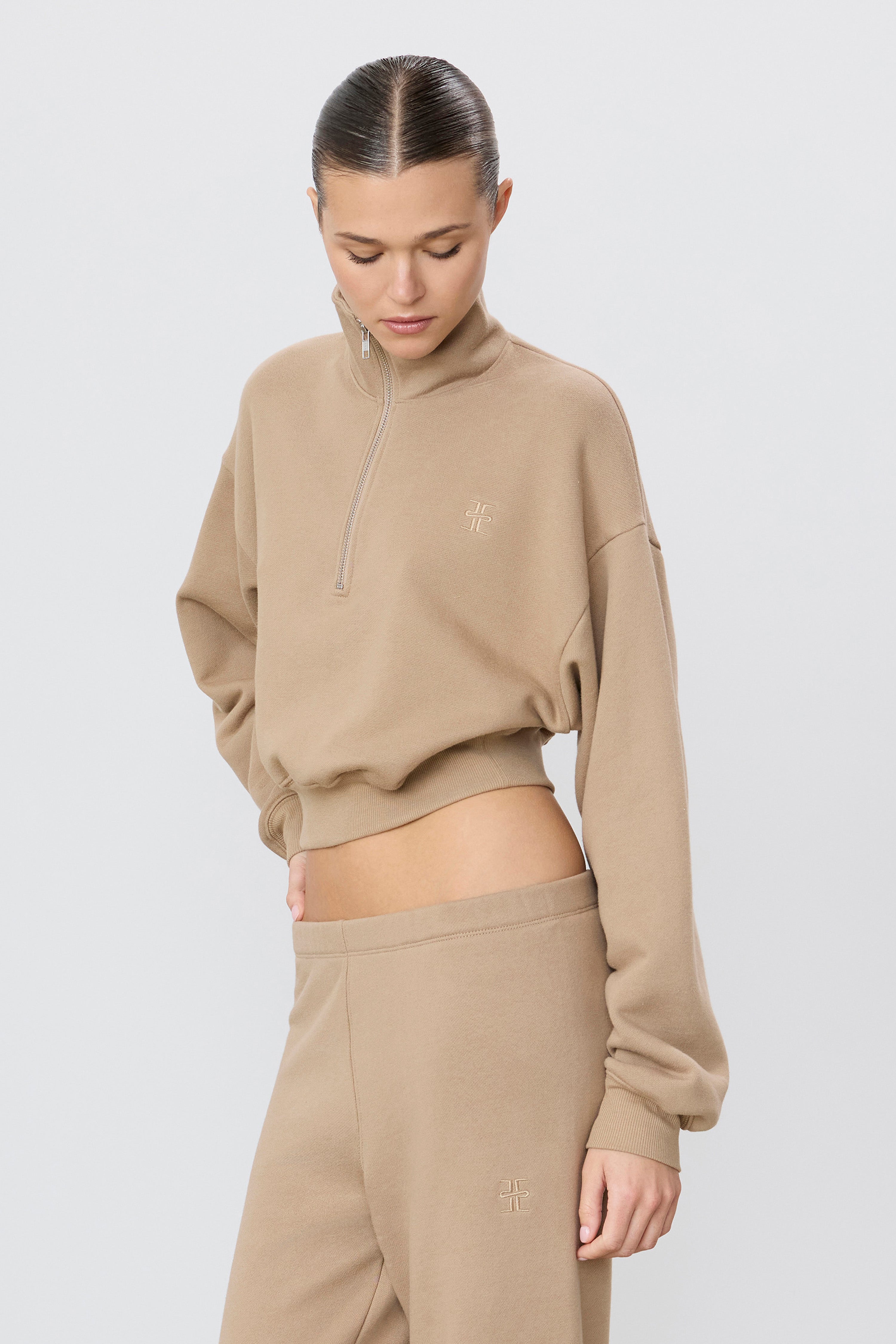 Cropped Half-zip Sweatshirt | French Terry | Taupe