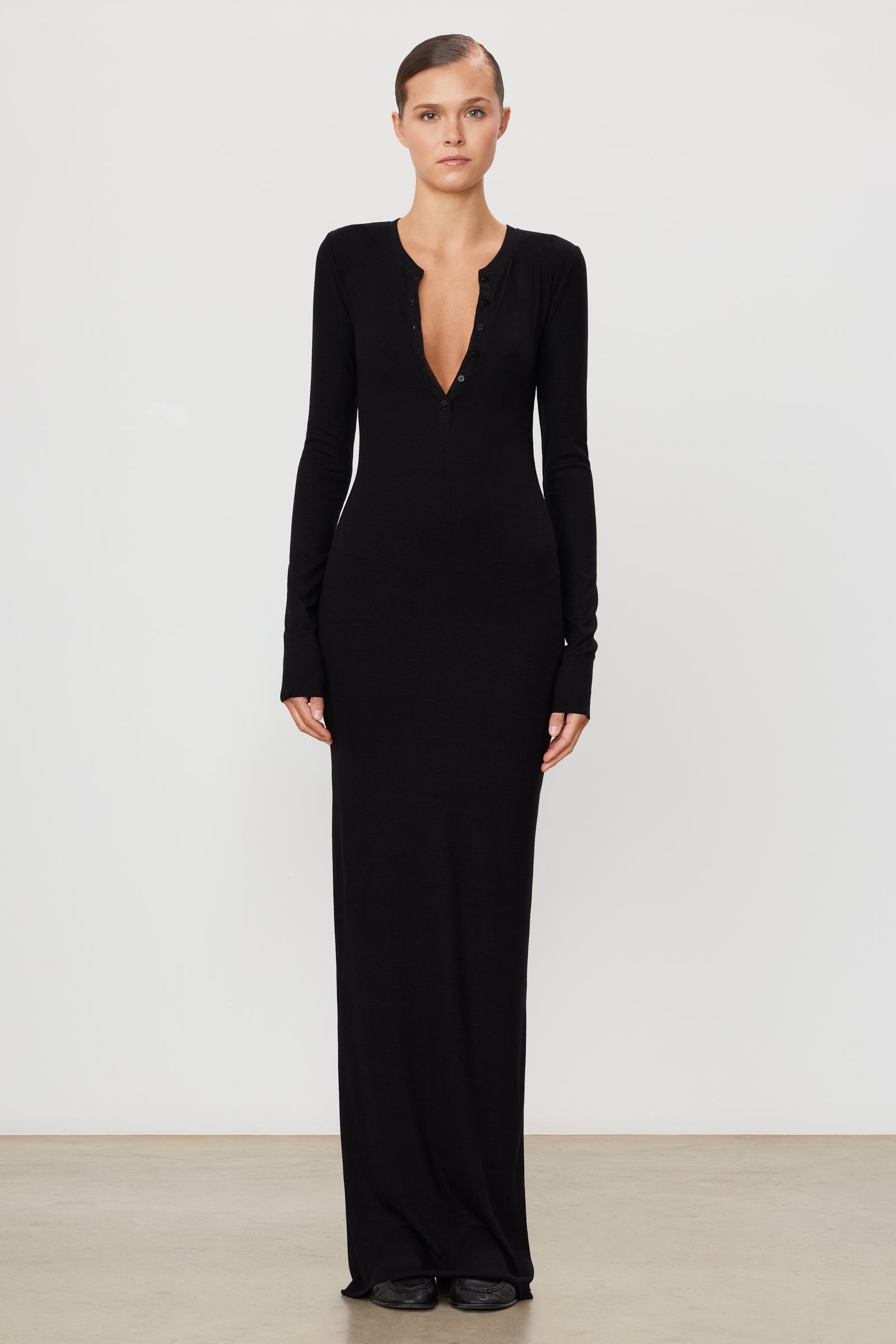 LONG SLEEVE HENLEY MAXI DRESS - ÉTERNE