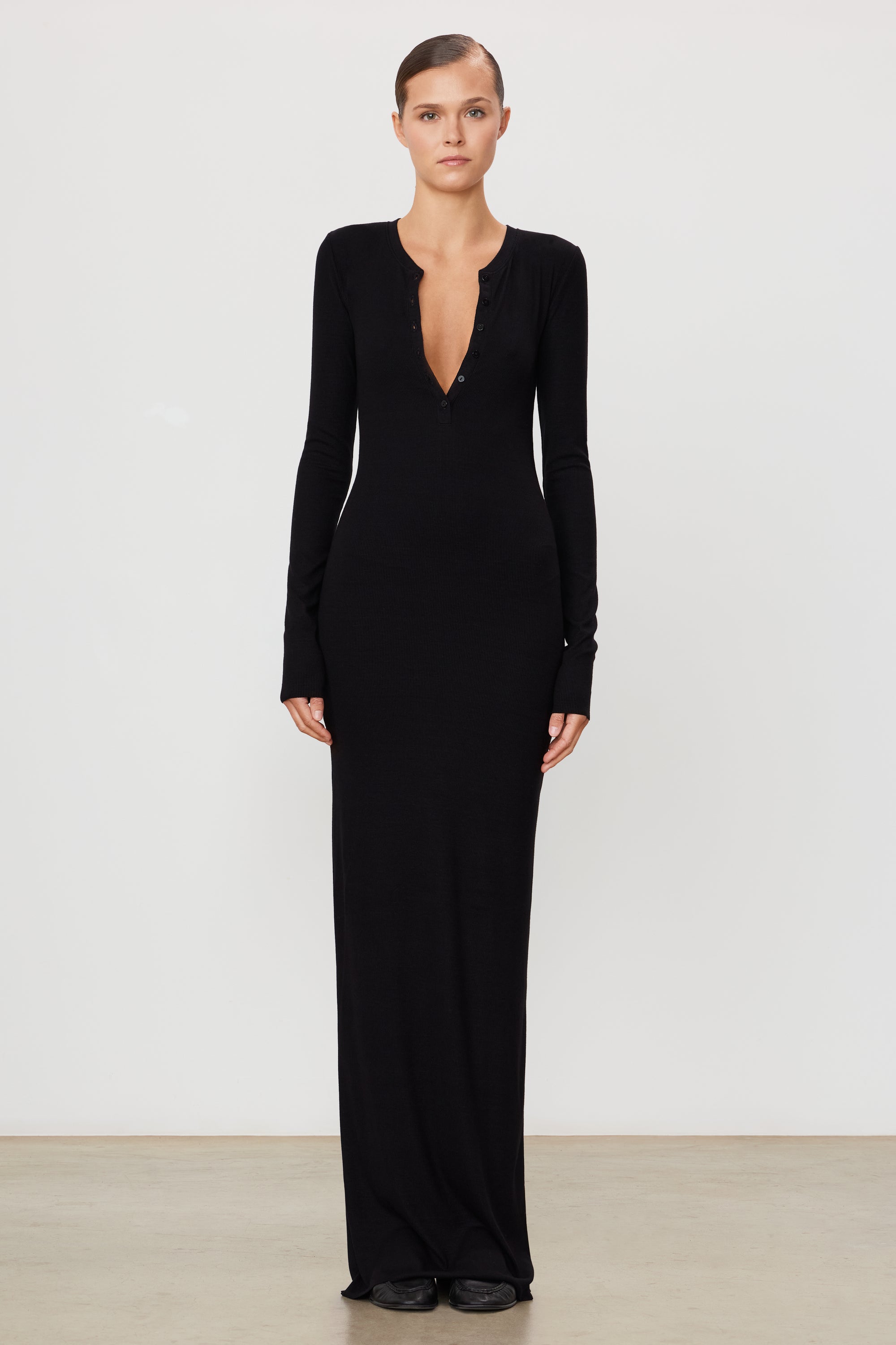 LONG SLEEVE HENLEY MAXI DRESS - ÉTERNE