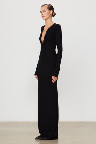 LONG SLEEVE HENLEY MAXI DRESS