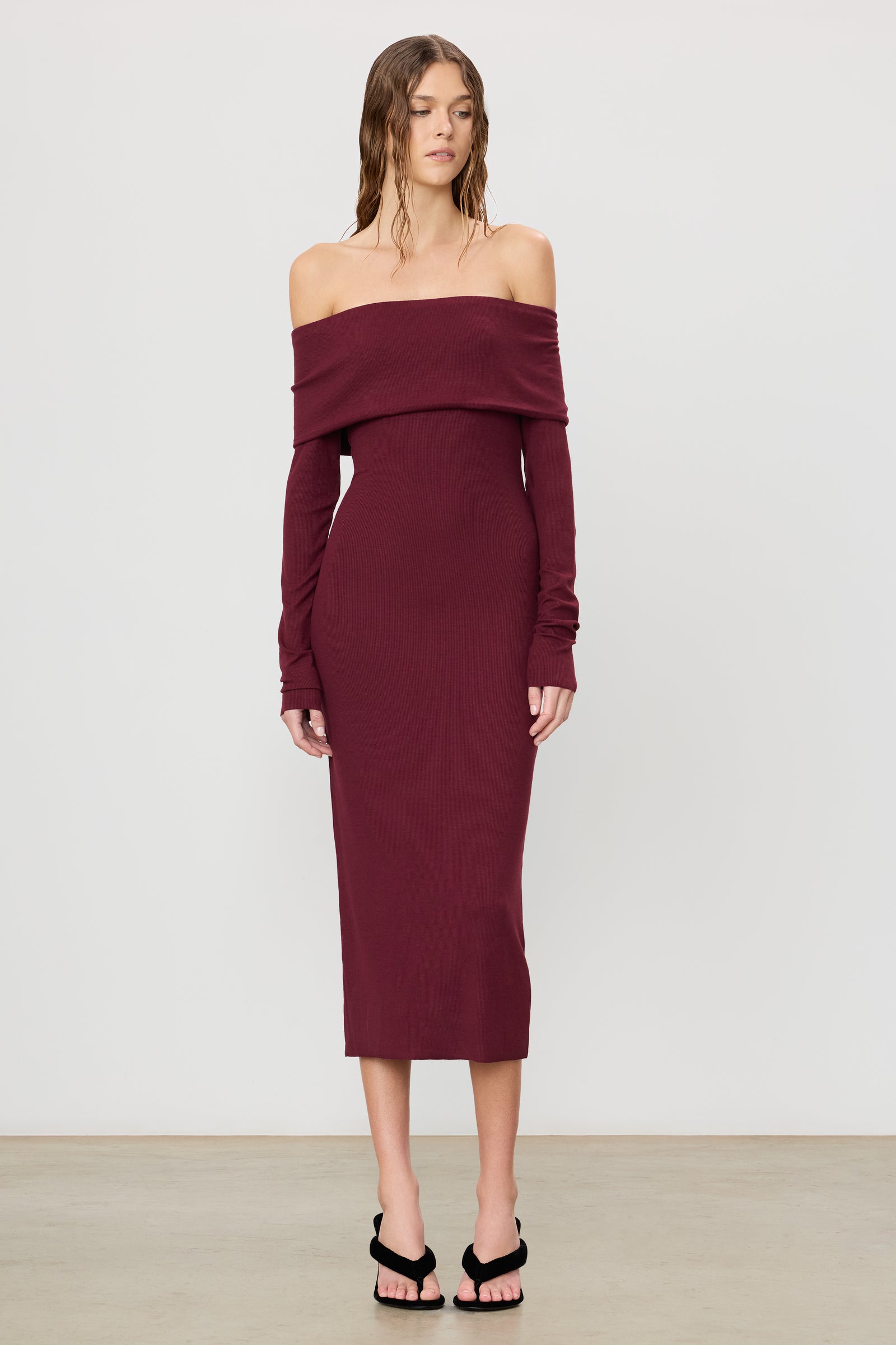 LONG SLEEVE OFF-SHOULDER MIDI DRESS - ÉTERNE