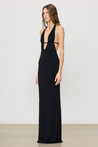 gigi and ella maxi dress | Soft Jersey shoulder silhouette with a Black Front Slit Bridesmaid Satin wedding guest dresses Made To Order Sizes:AU L/12