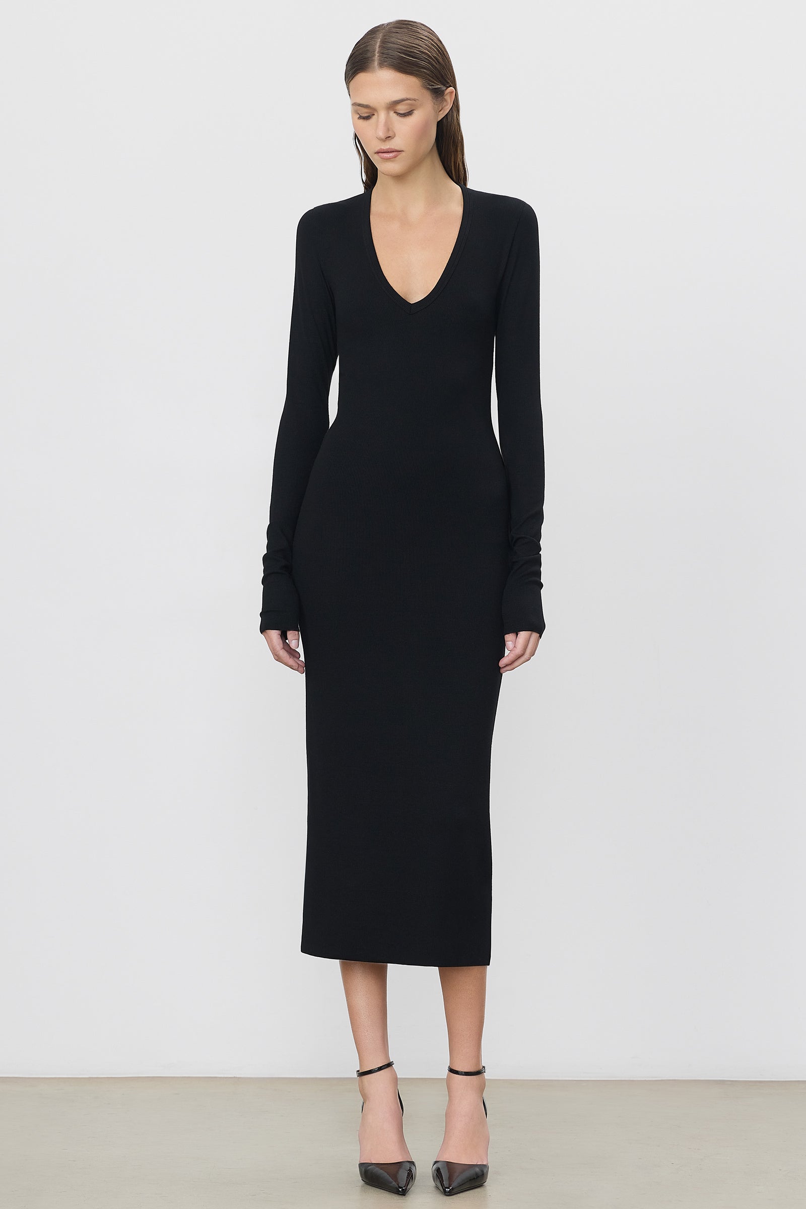V-NECK MIDI DRESS